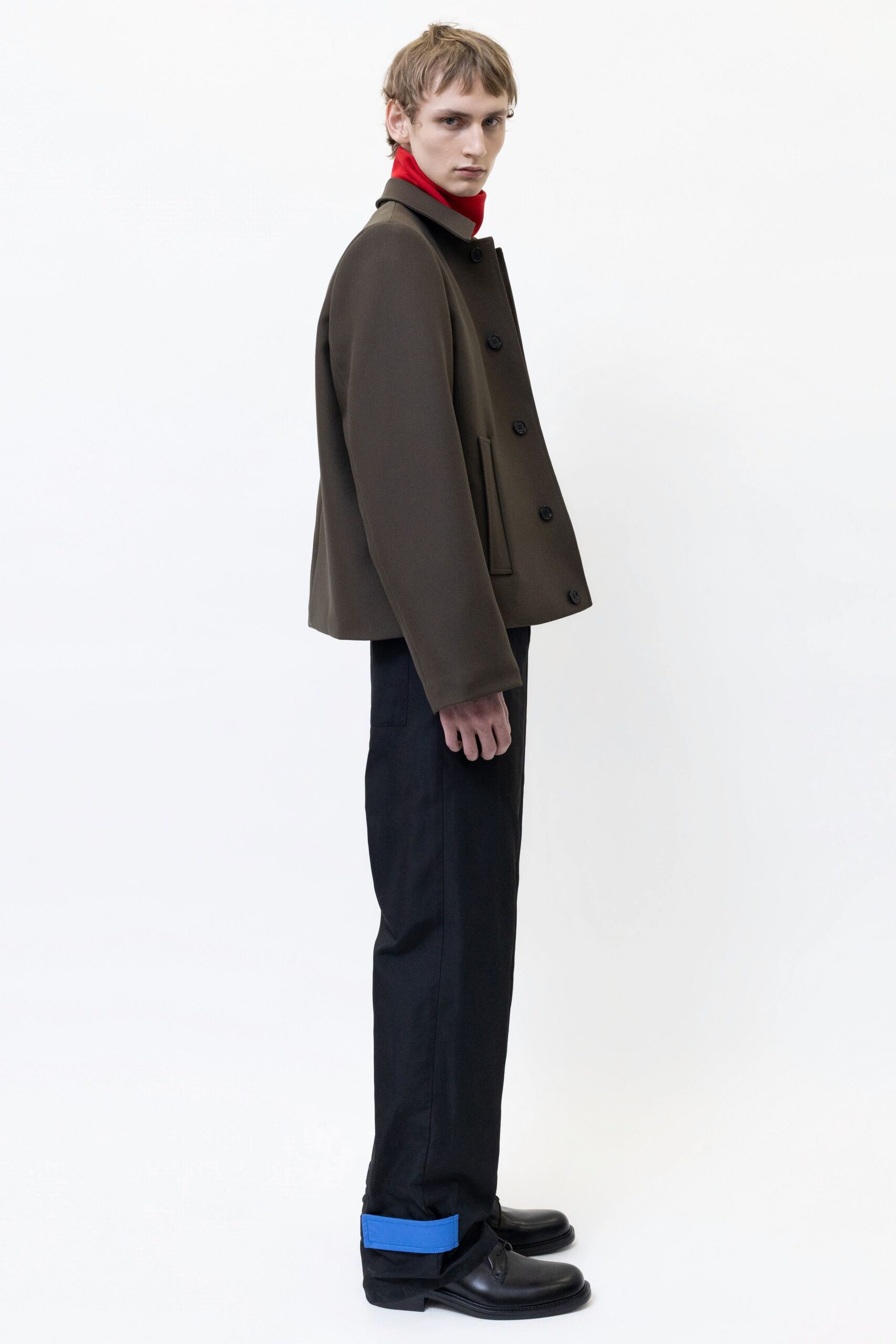 brown cotton long-sleeve collared structured jacket