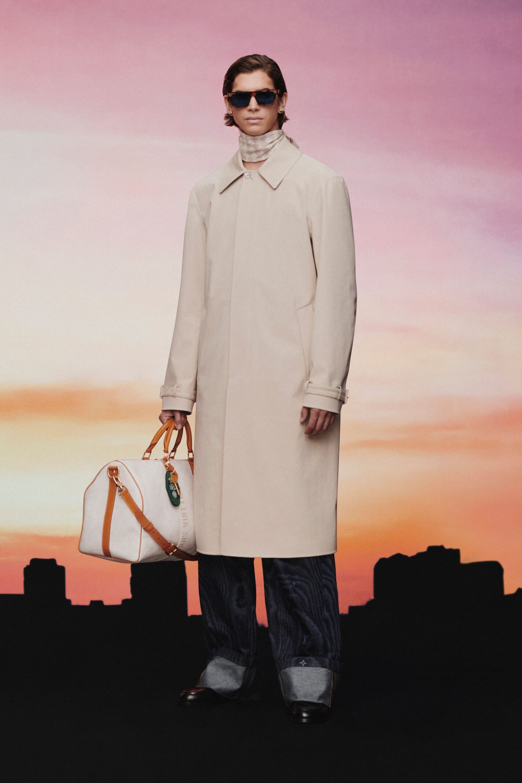 beige cotton long-sleeve collared structured buttoned coat