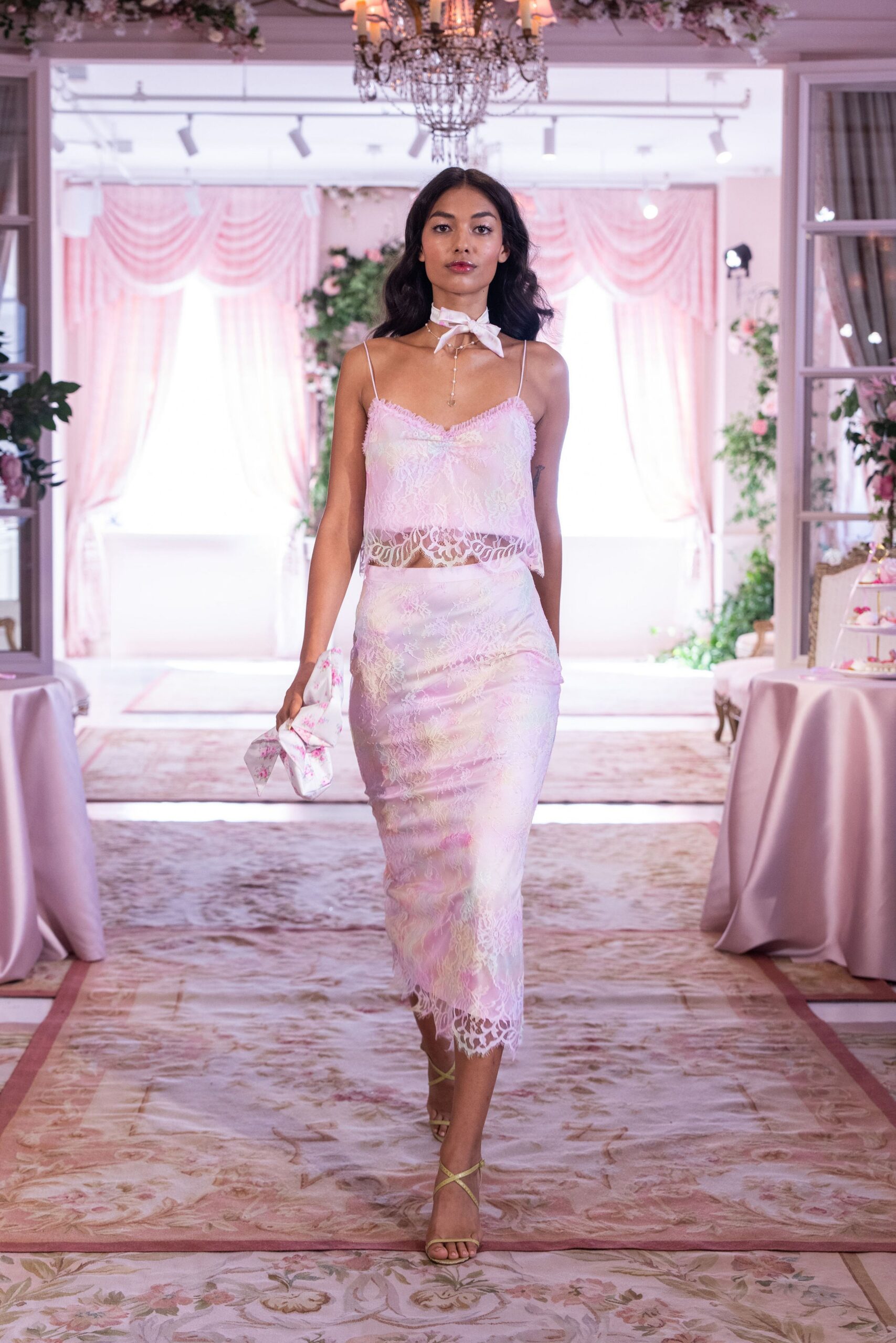 pink silk sleeveless v-neck fitted top