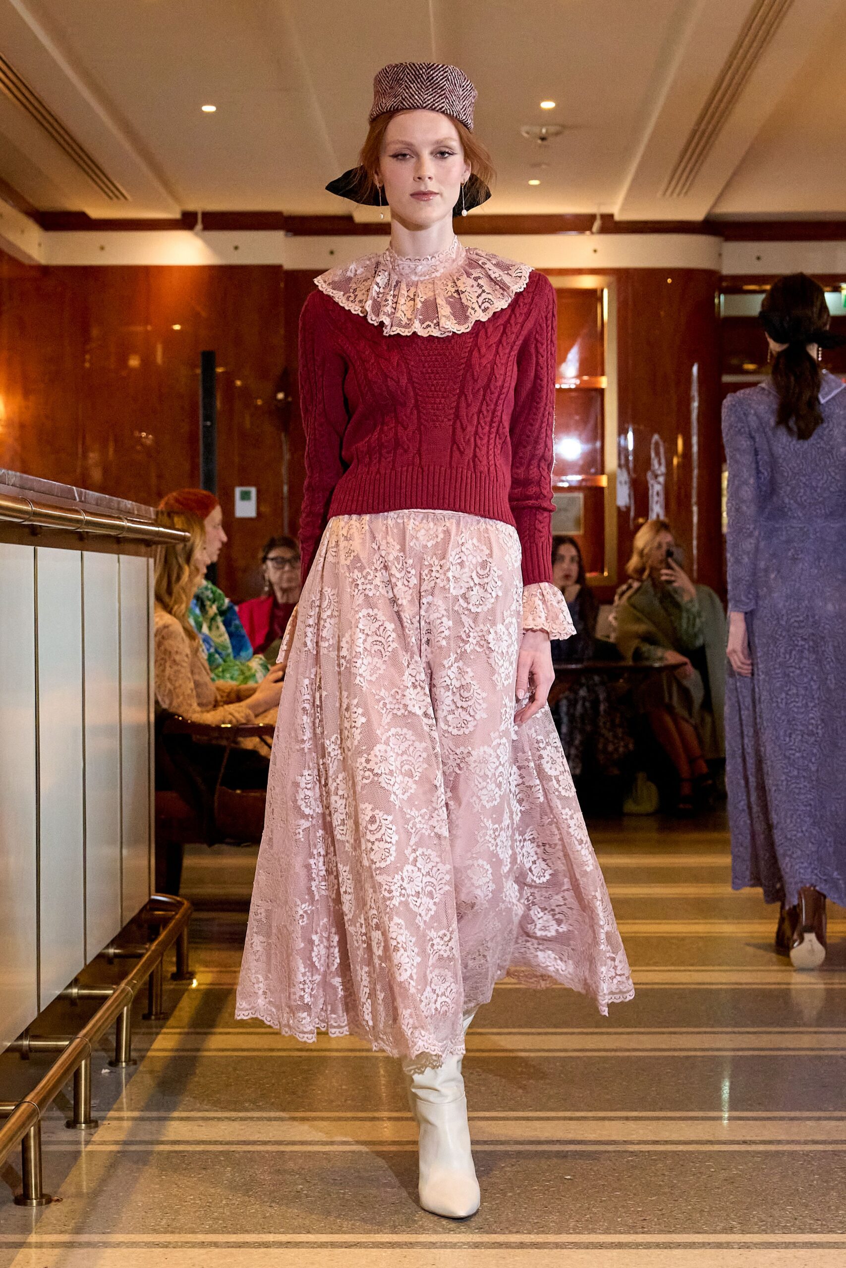 red wool long-sleeve collared fitted sweater
