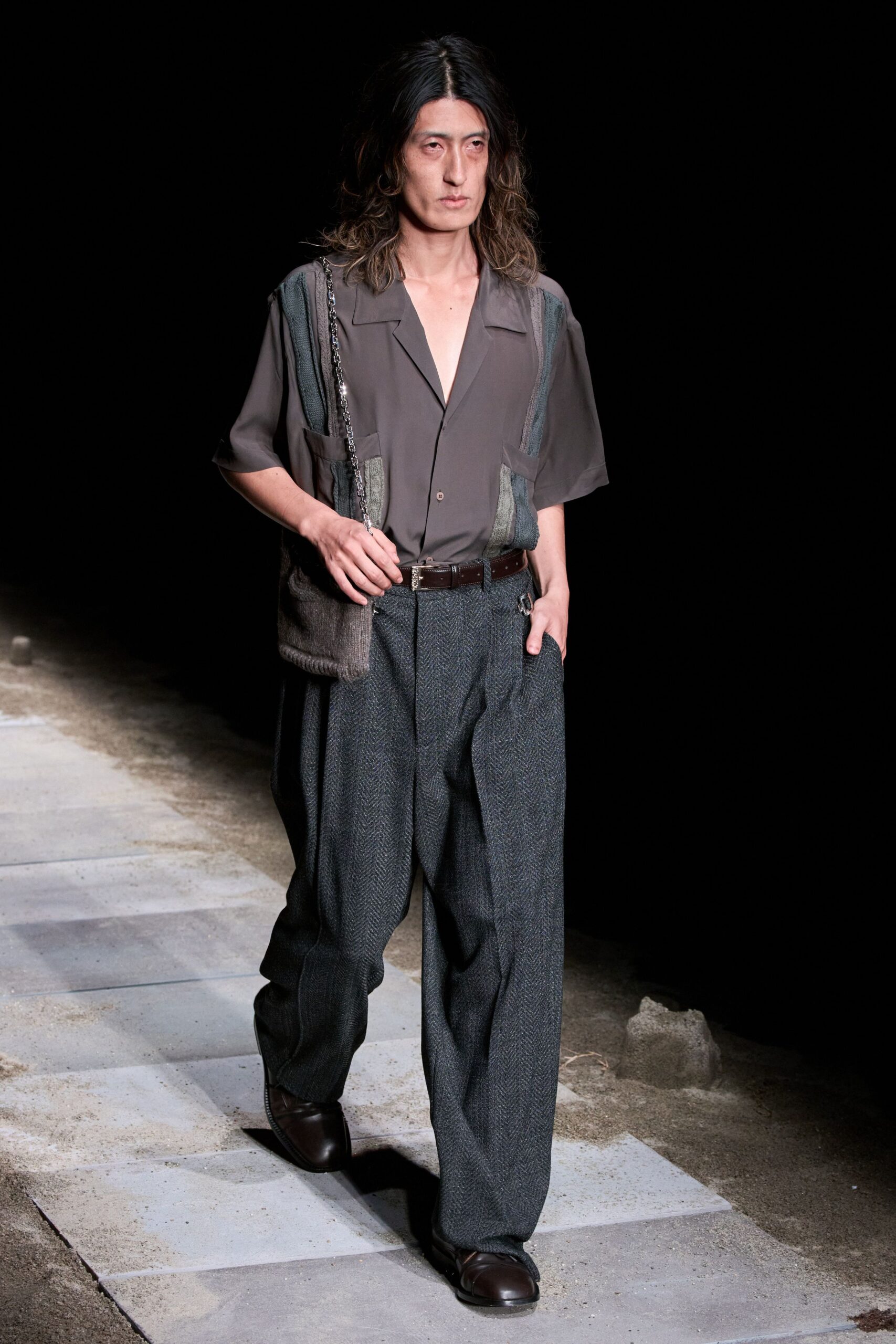 gray wool relaxed high-waisted wide-leg pants