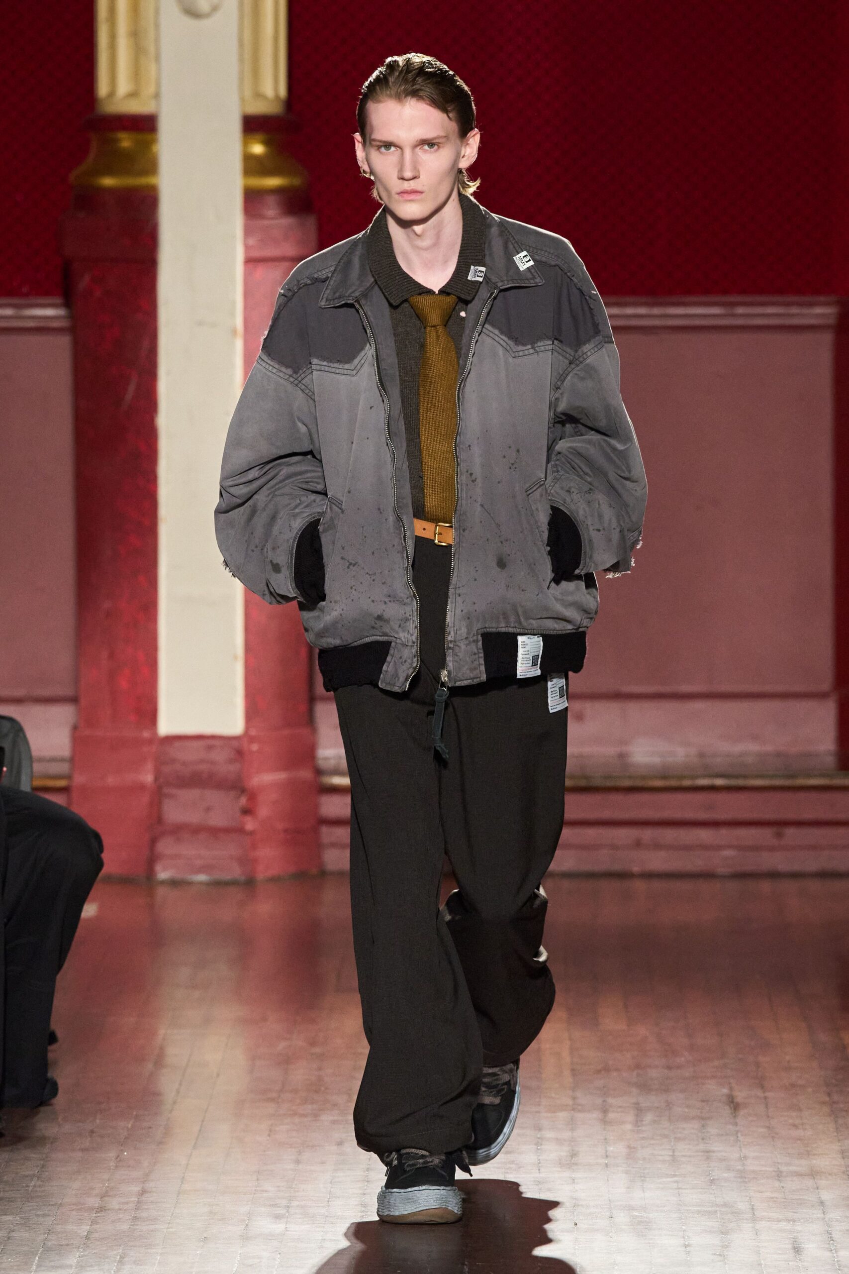 gray oversized jacket with brown top