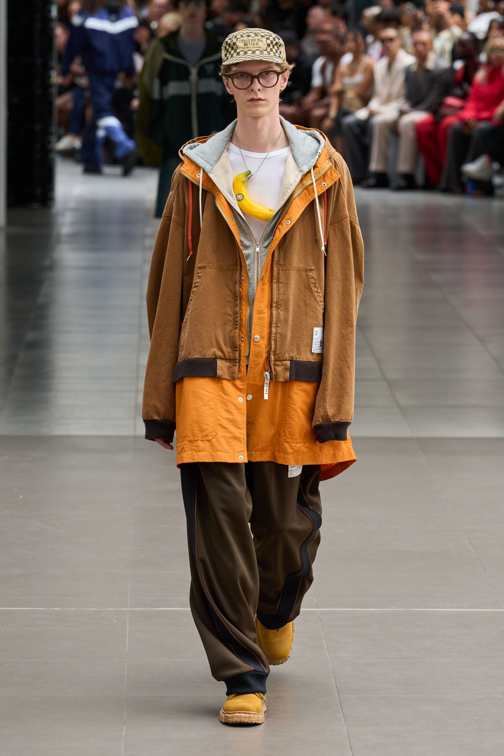 brown cotton long-sleeve hooded oversized jacket