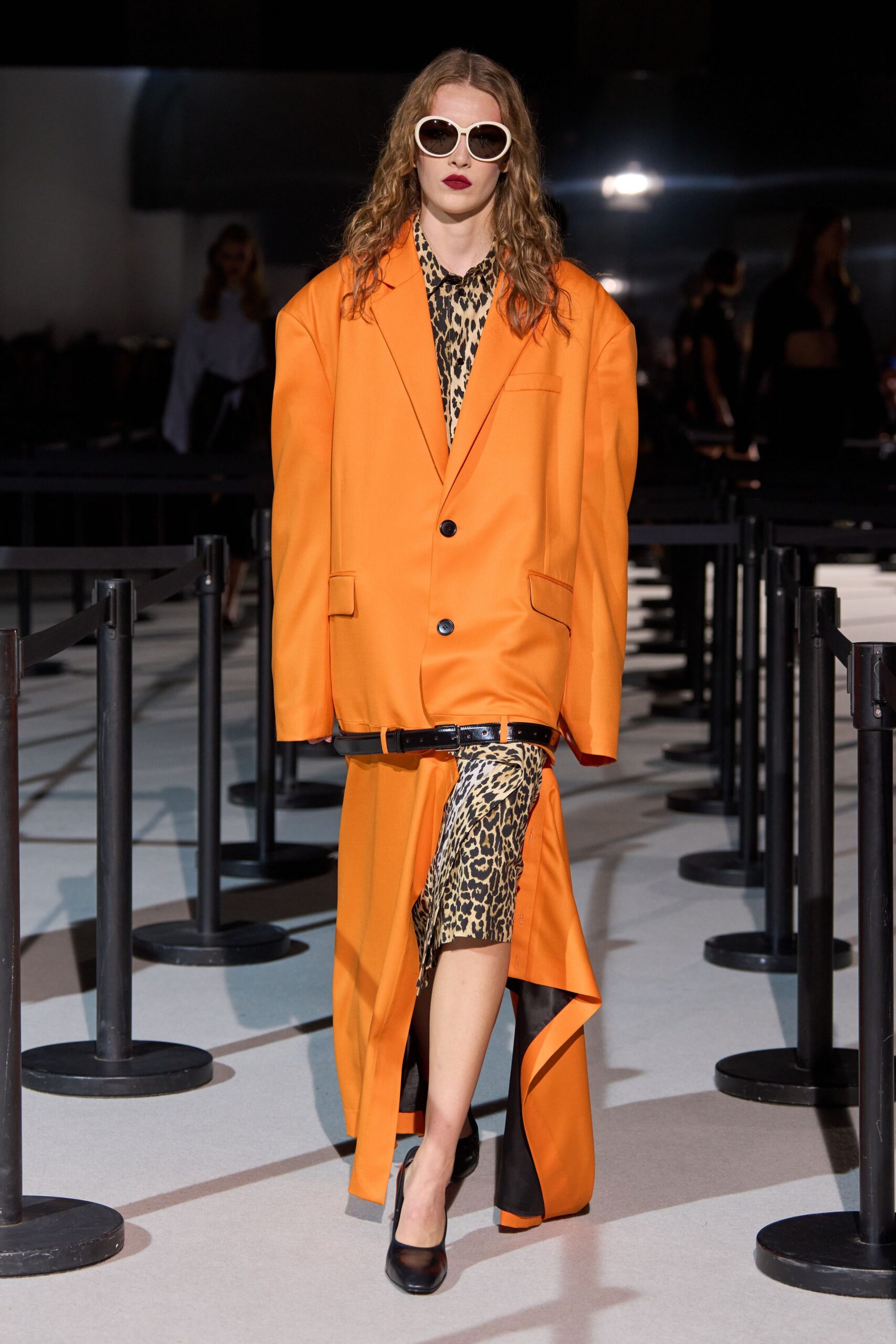 orange long-sleeve collared oversized buttoned coat
