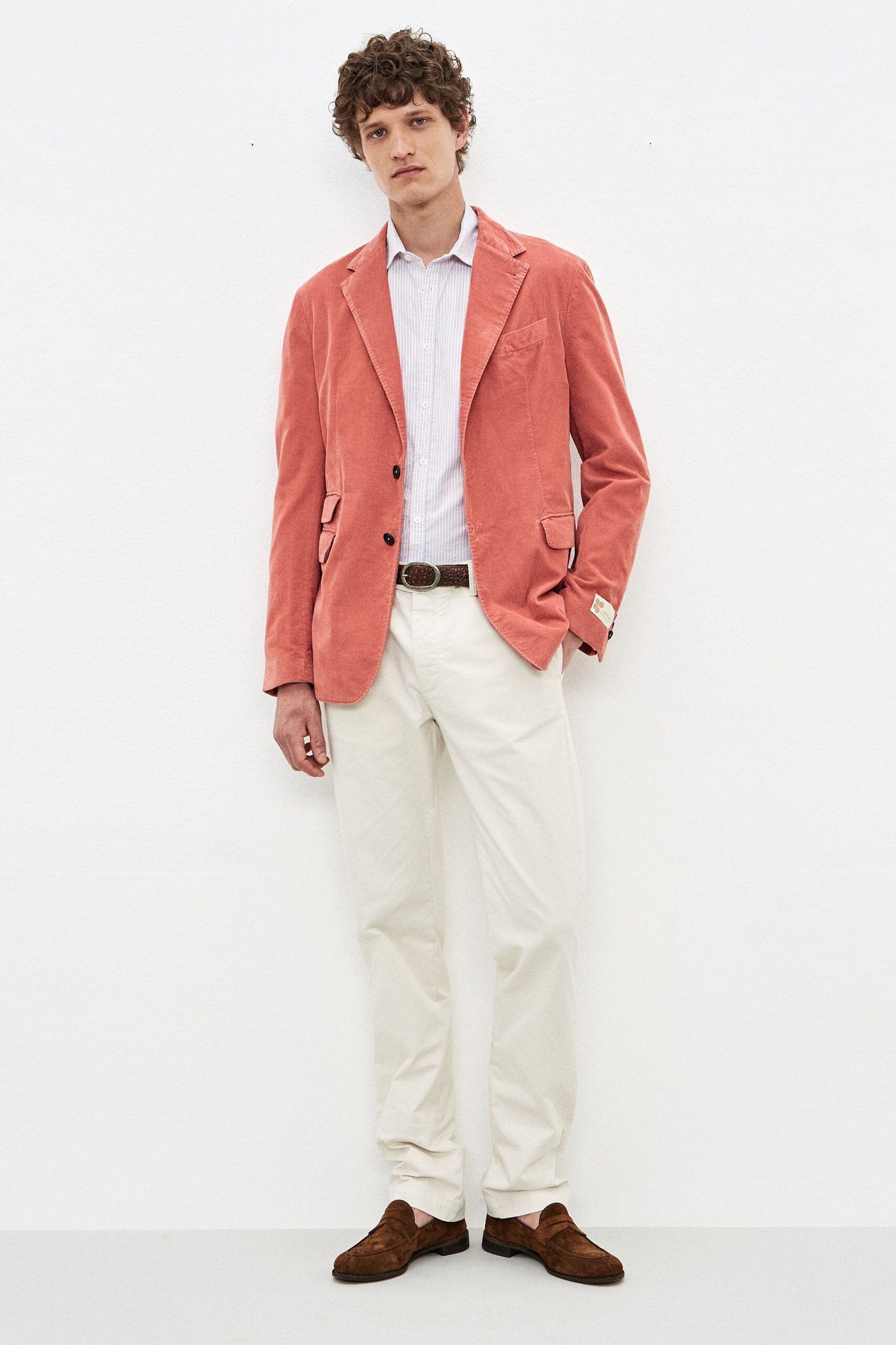 beige cotton slim pants