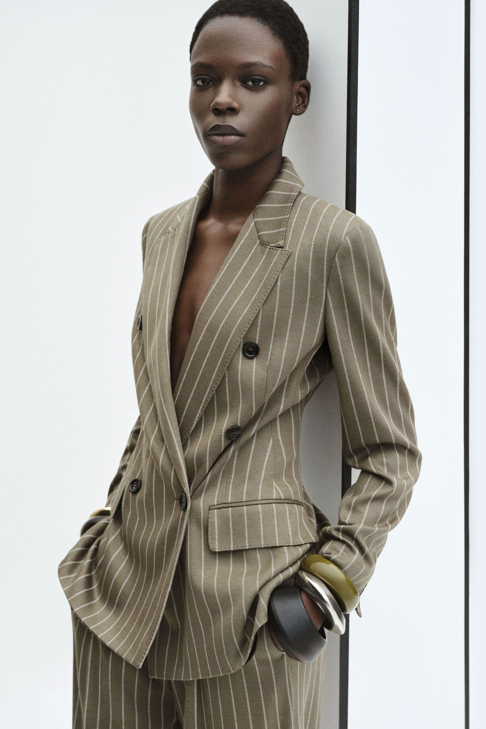 brown striped tailored blazer