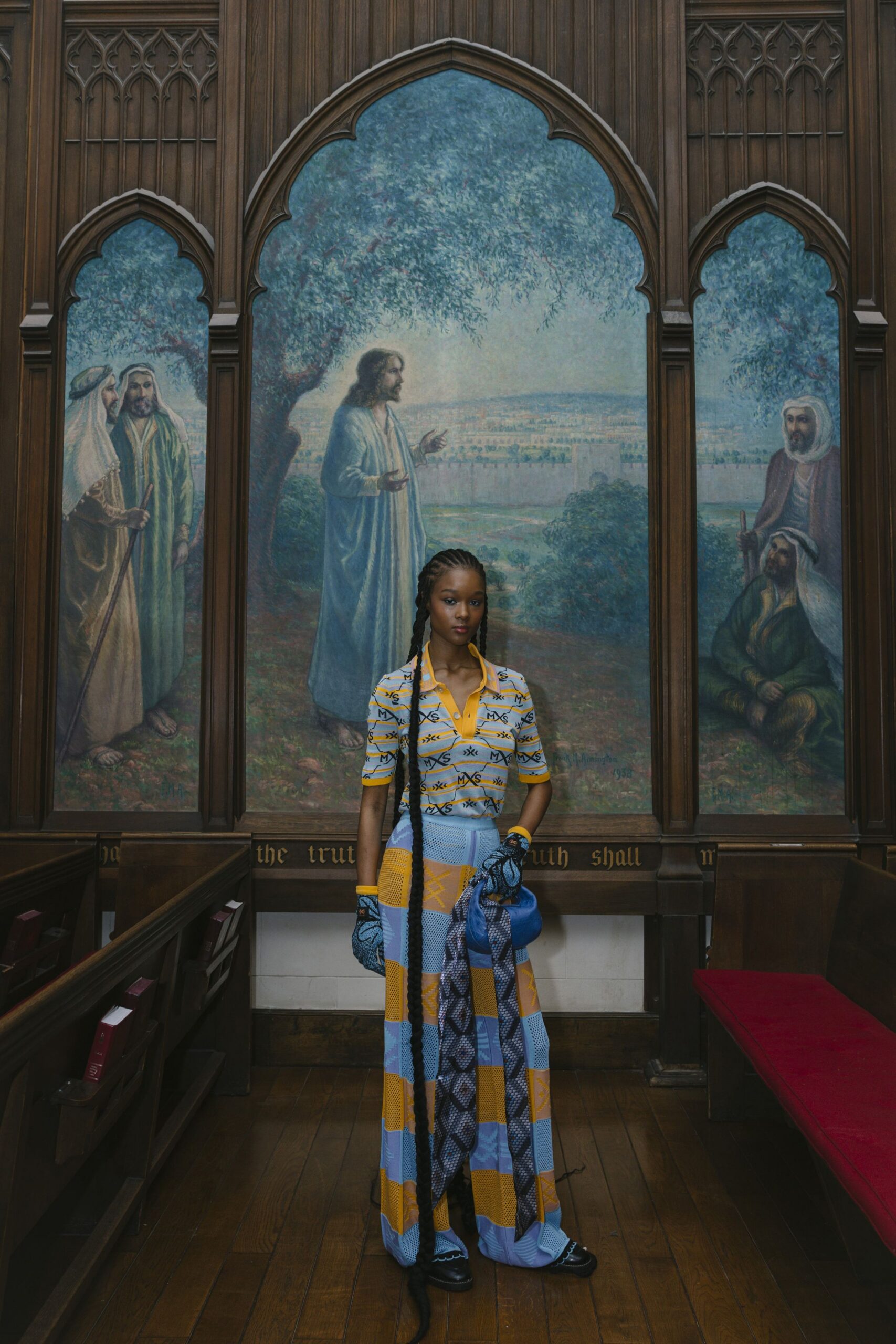 blue and yellow printed maxi dress