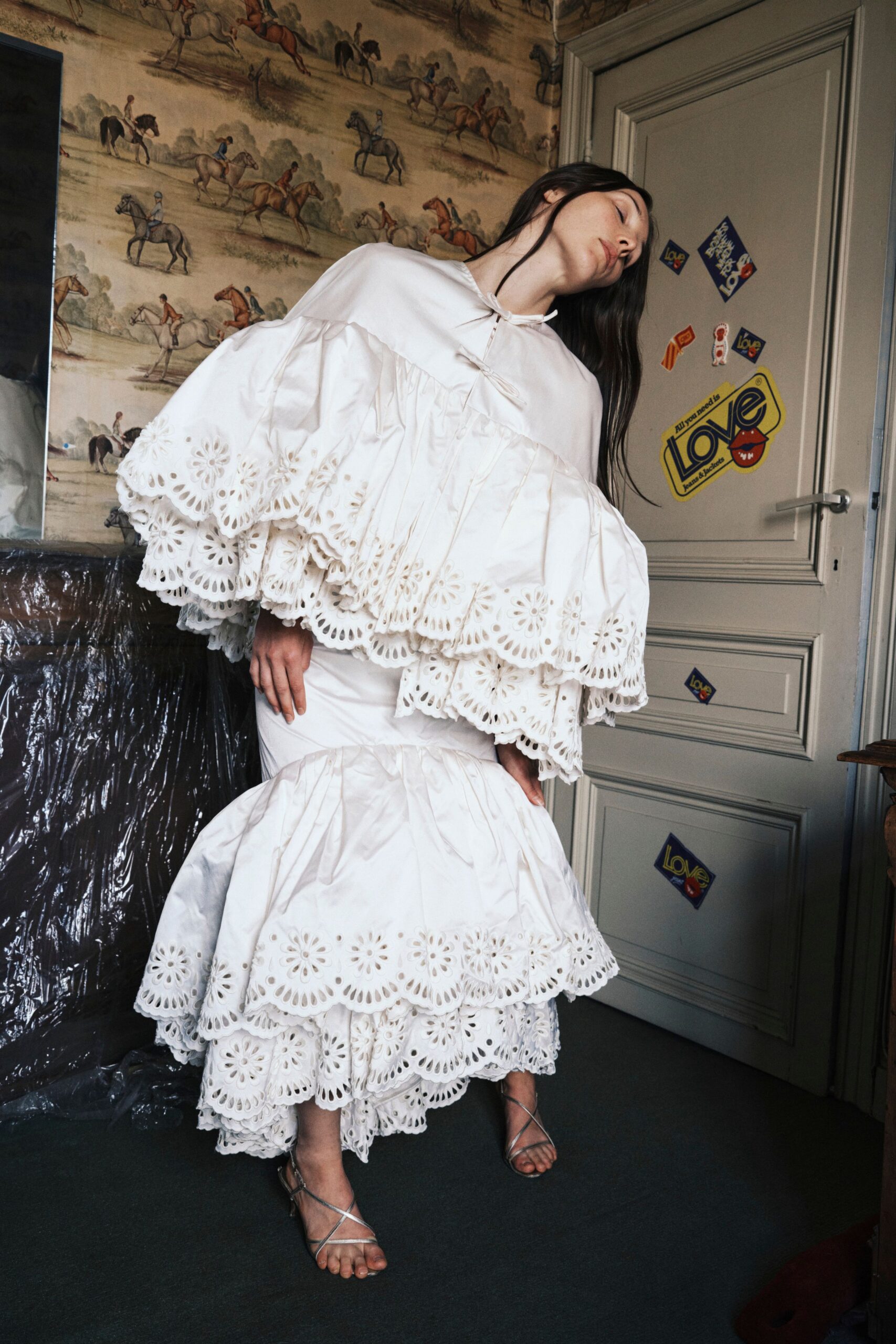 white embroidered layered dress