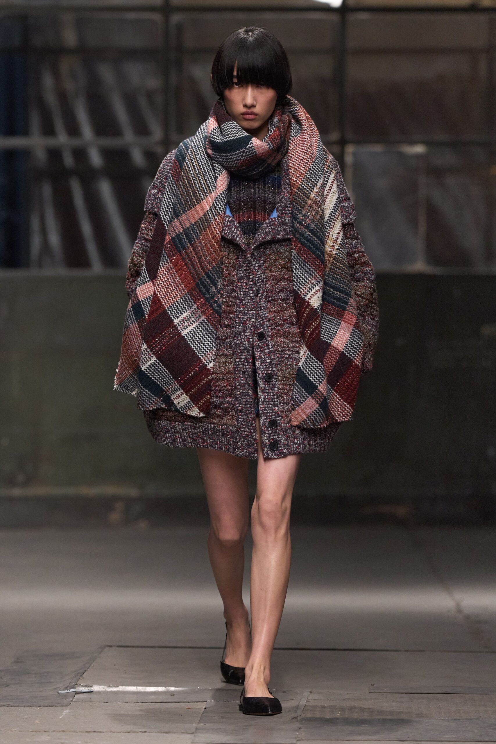 multi wool long-sleeve collared relaxed layered buttoned coat