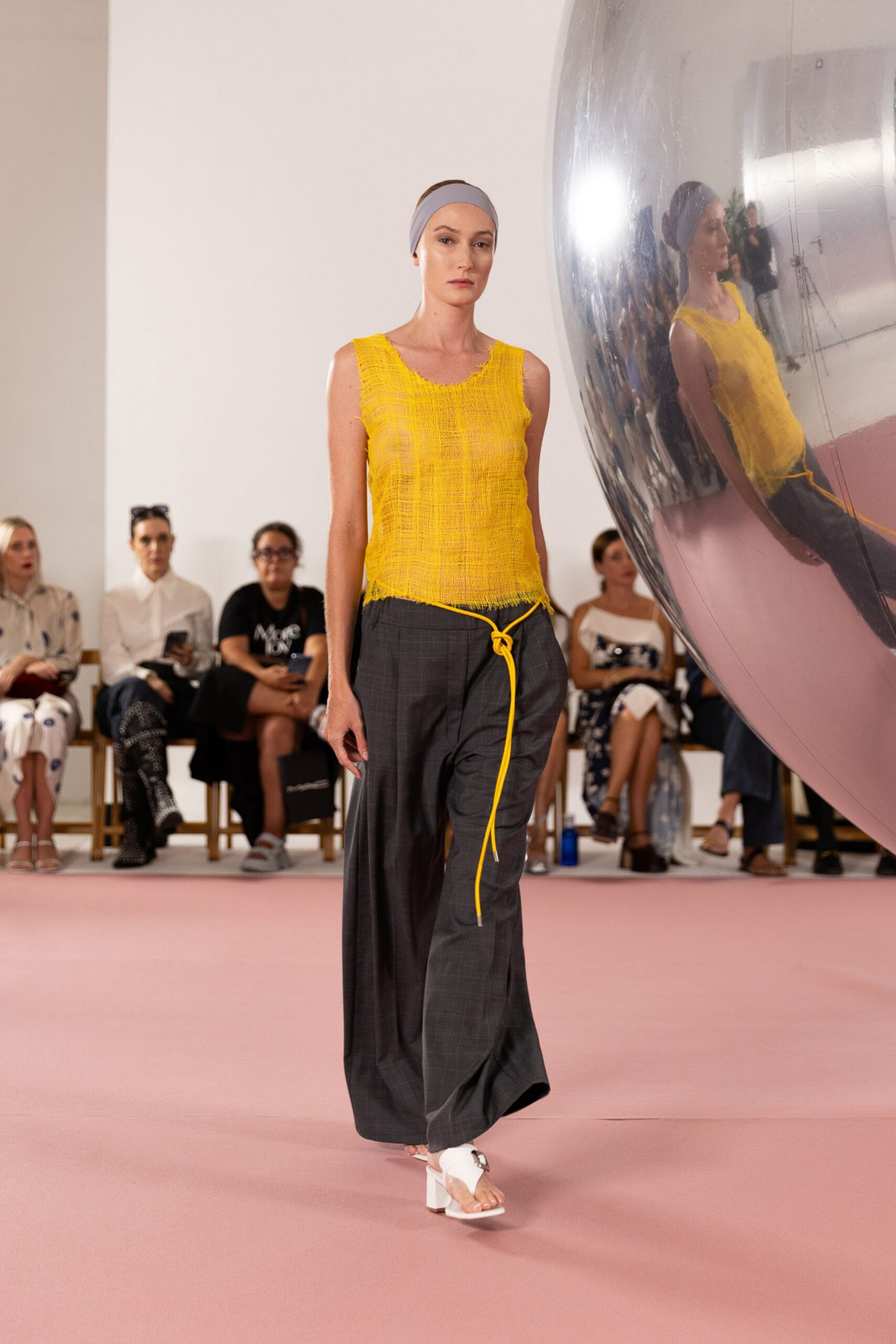 yellow sheer sleeveless top