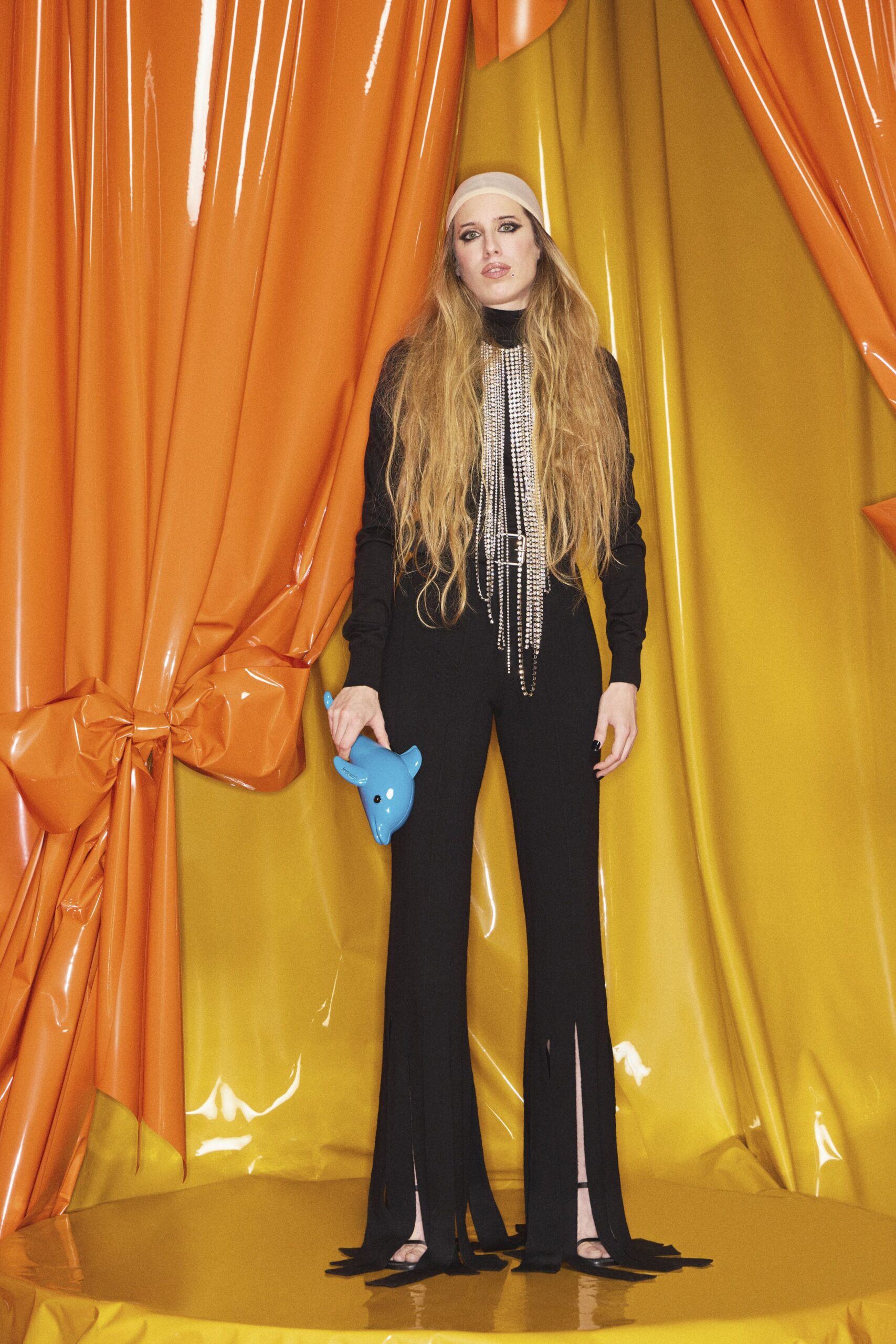 black fitted top and pants
