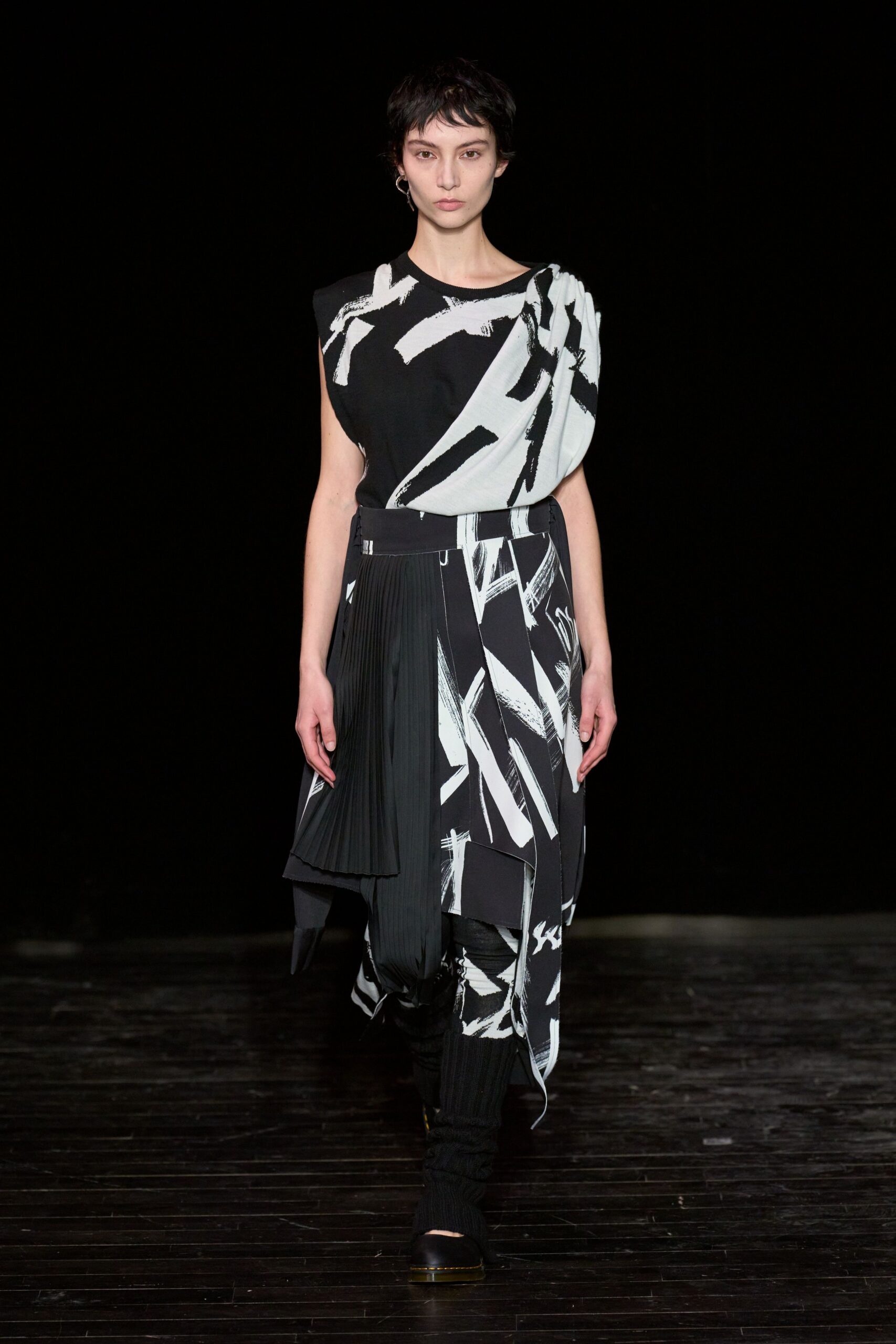 black and white printed midi dress