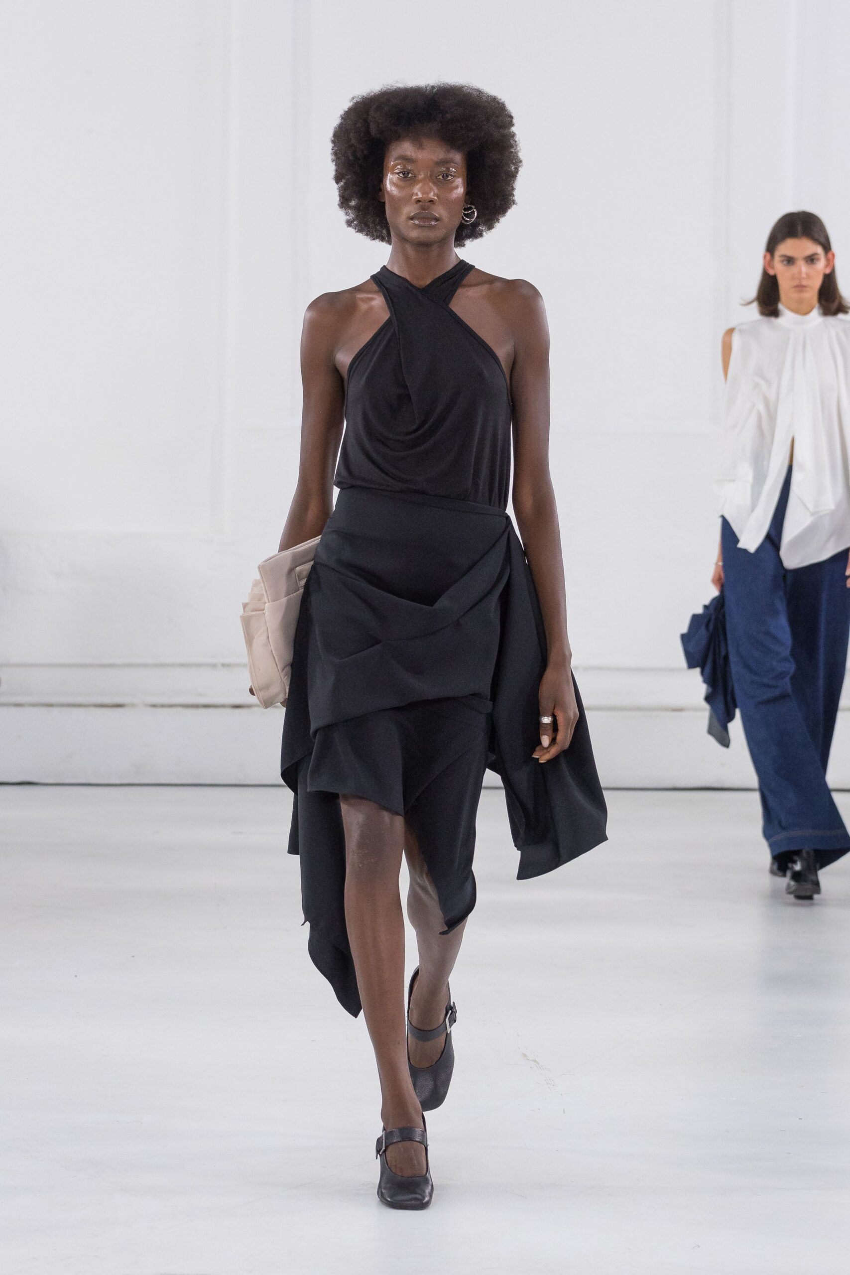 black fitted halter dress