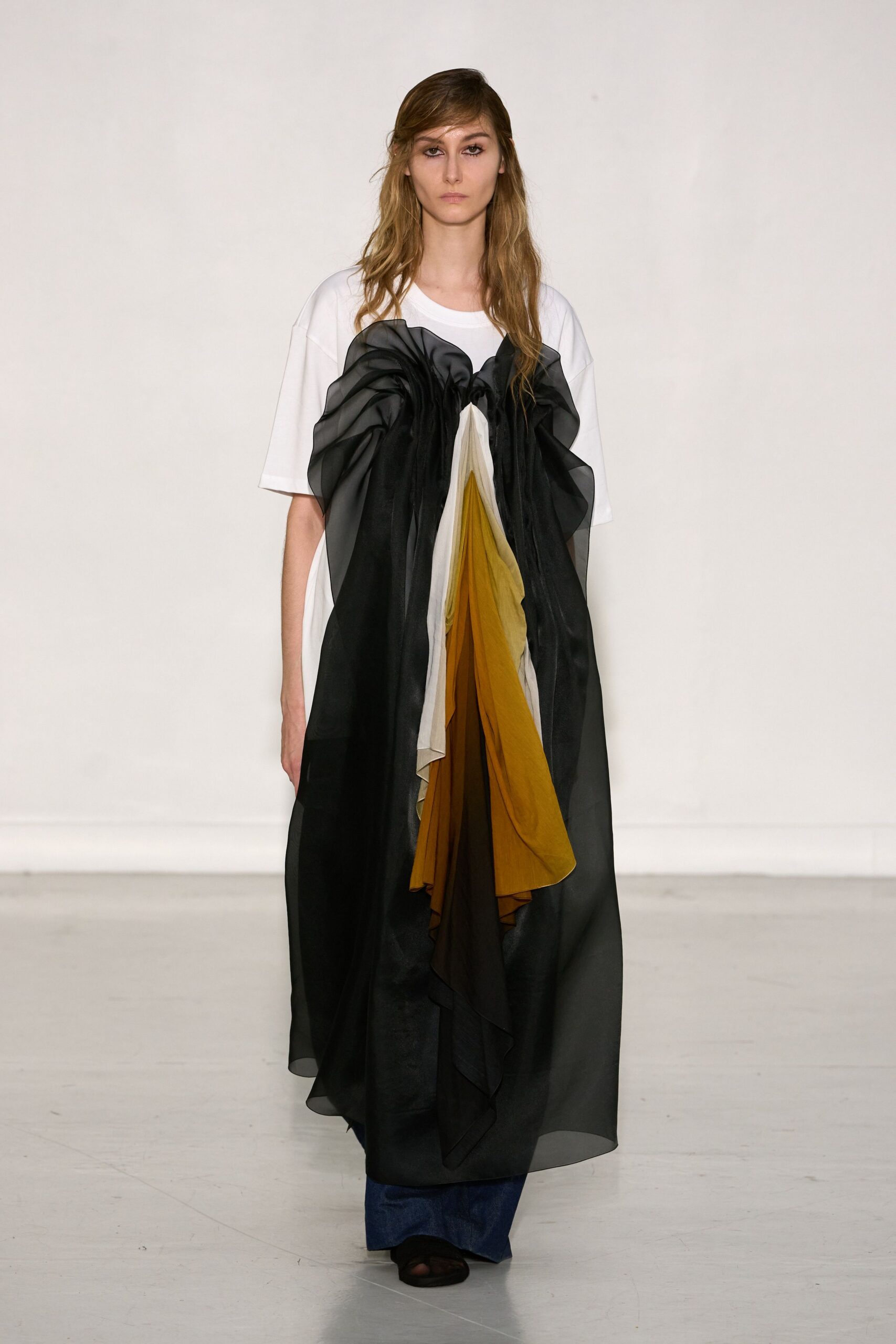 black cotton sleeveless v-neck relaxed layered ruffled dress