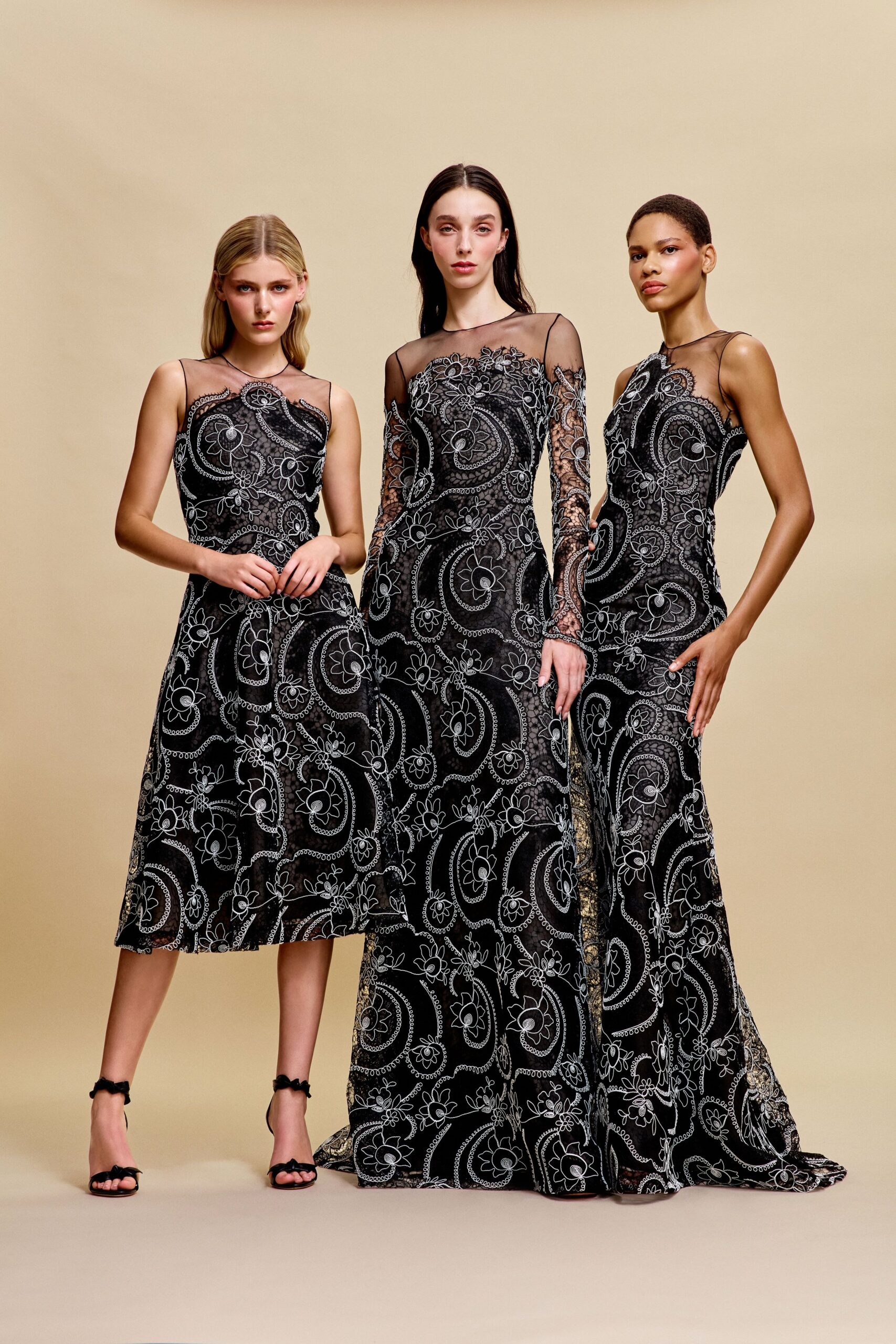 black lace embroidered gowns