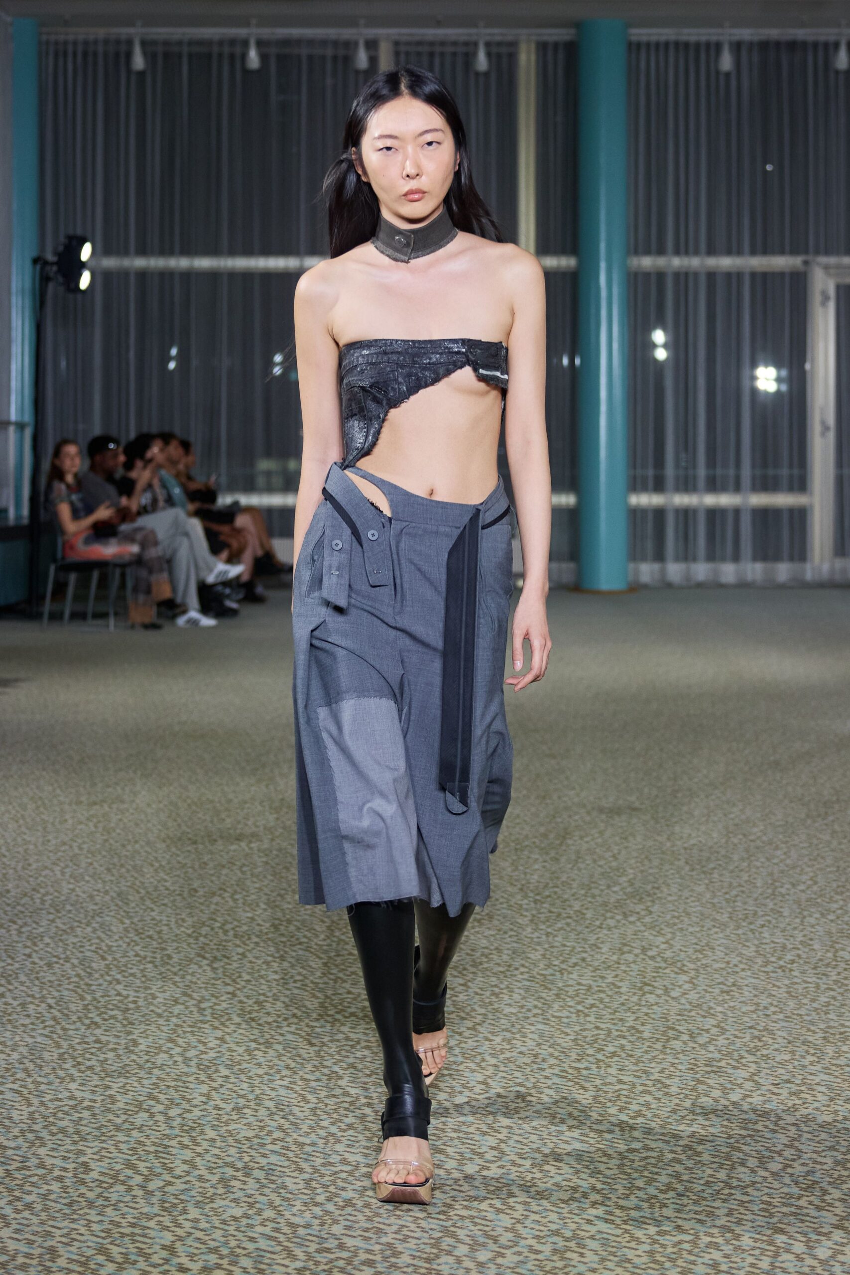 black leather strapless cutout fitted top
