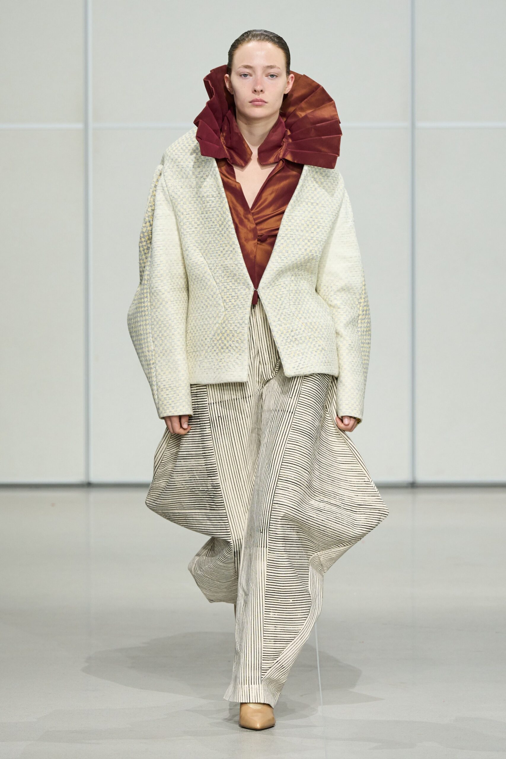 white cotton long-sleeve collared oversized textured jacket