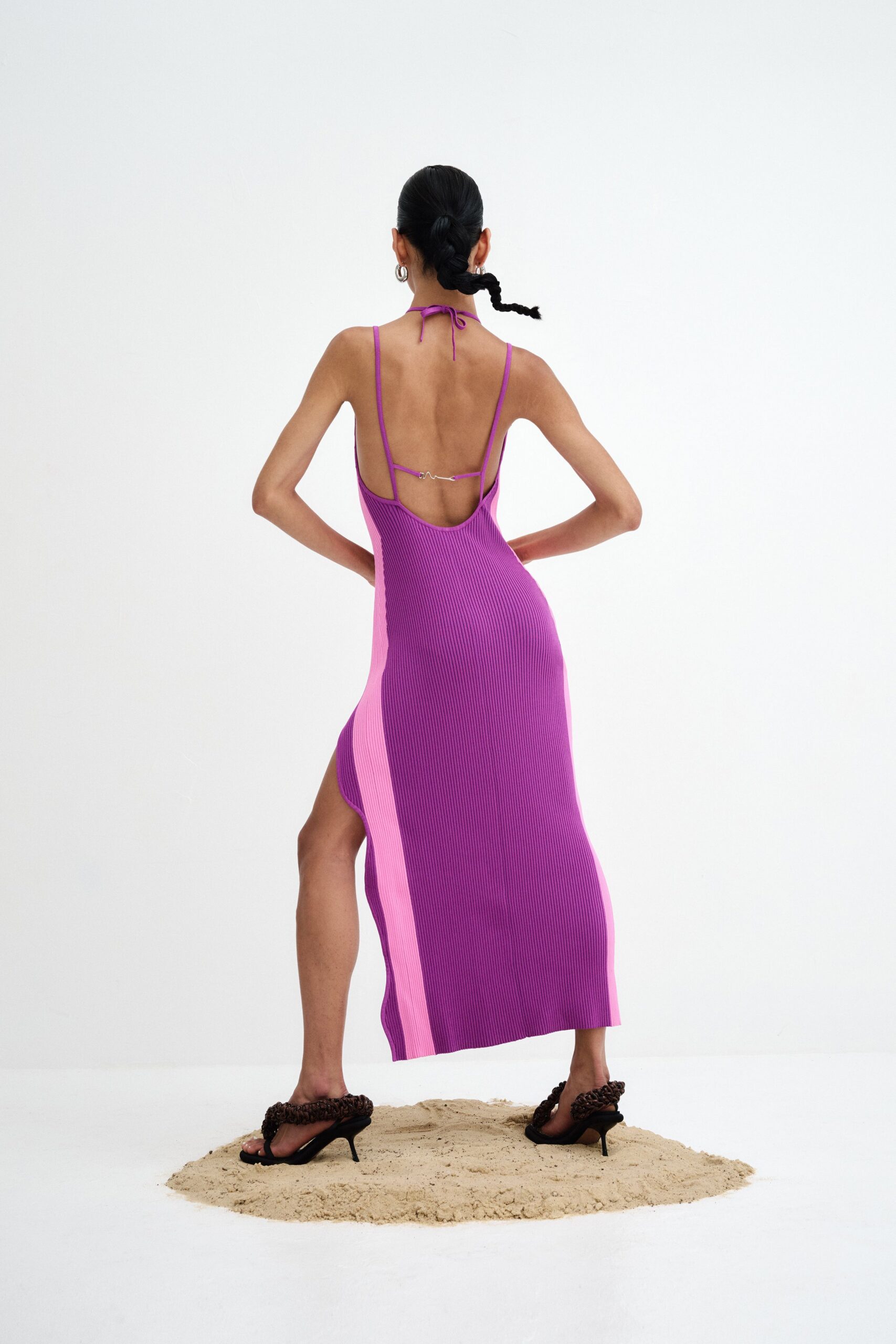 purple and pink midi dress