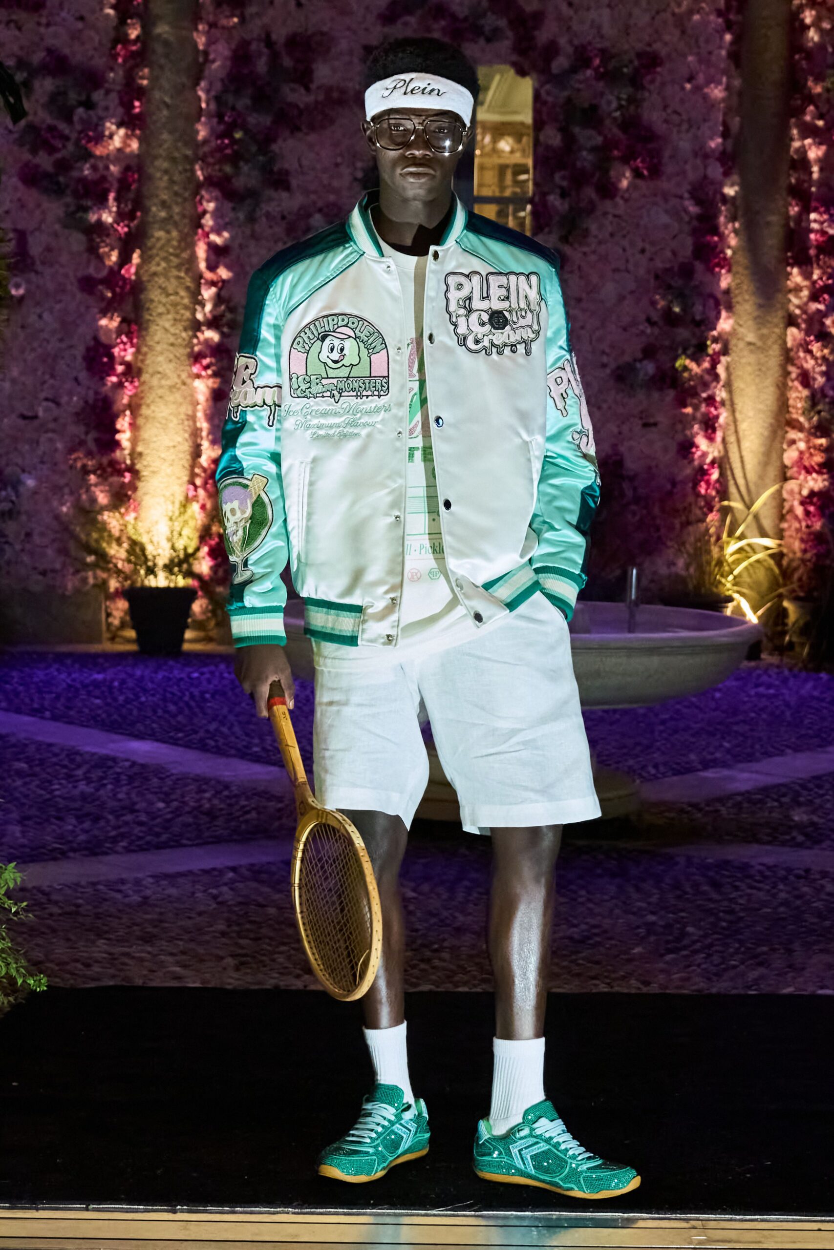 white silk long-sleeve collared relaxed embroidered color-blocked jacket