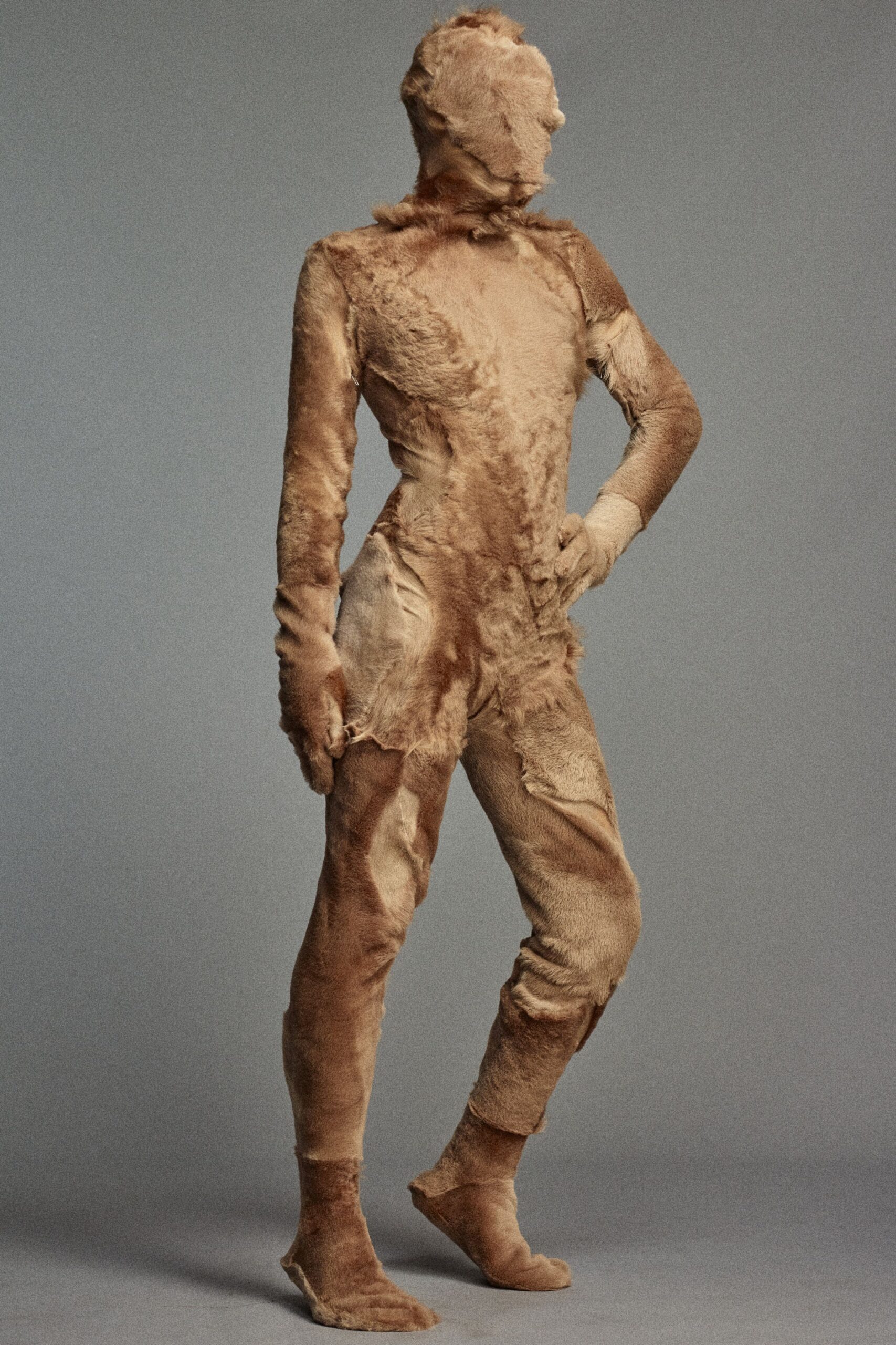 brown faux-fur fitted catsuit