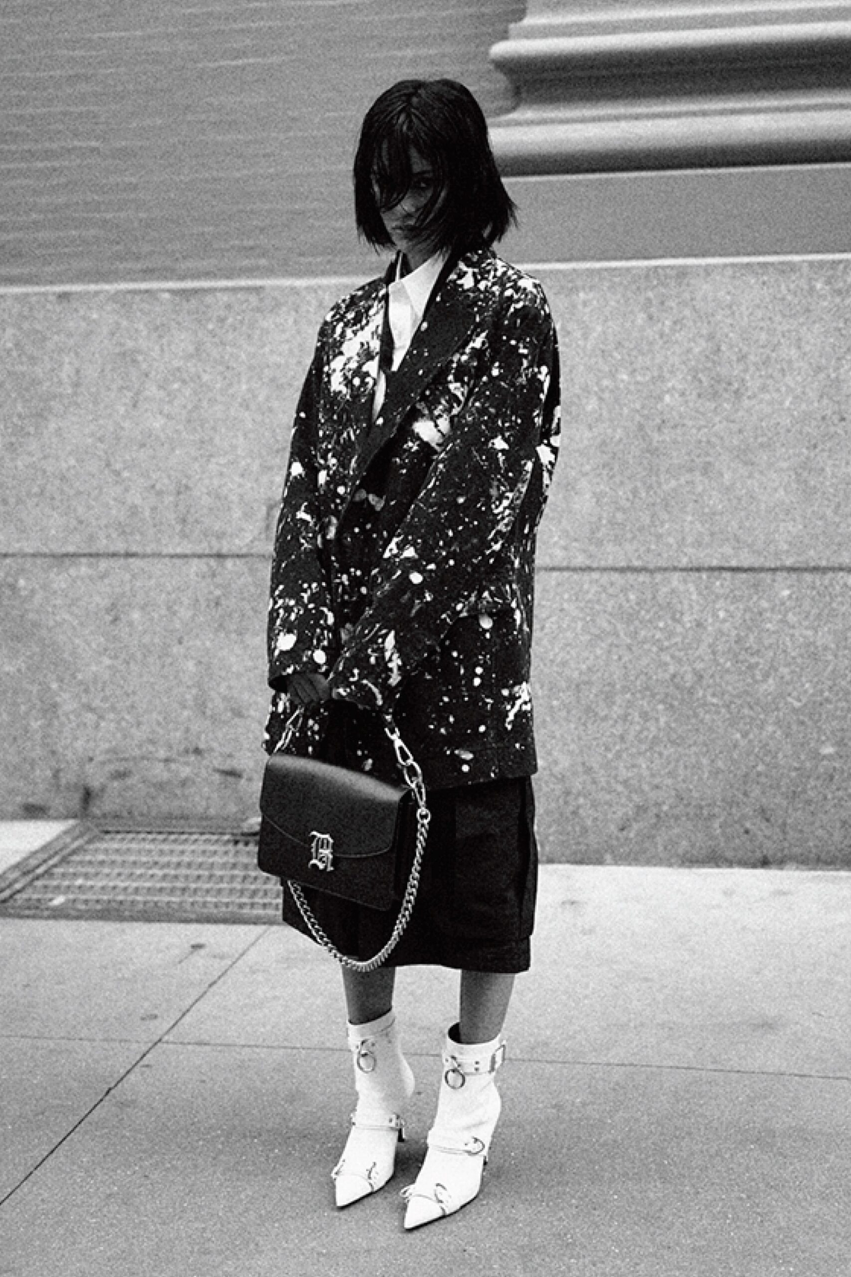 black and white printed blazer