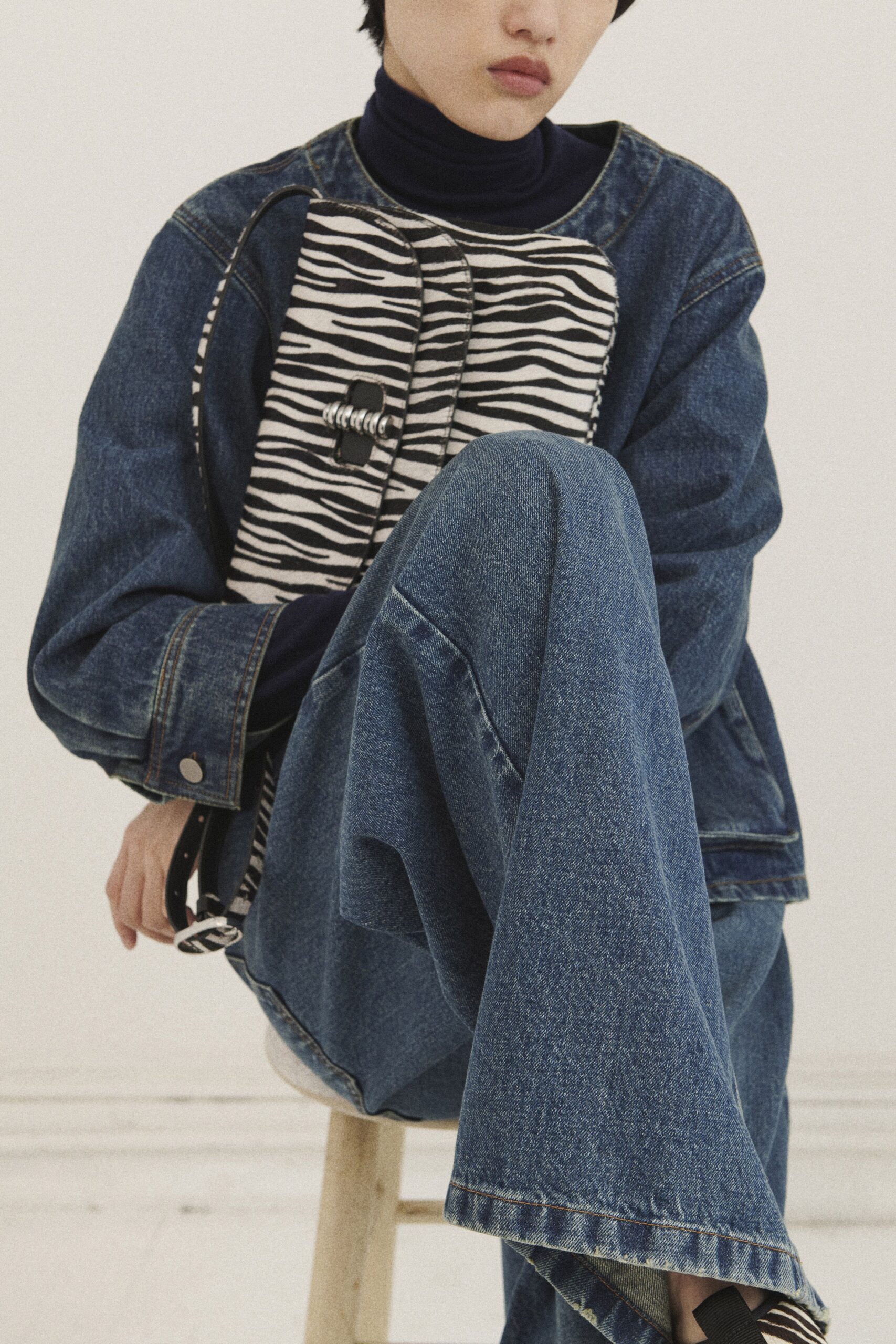 denim jacket black turtleneck