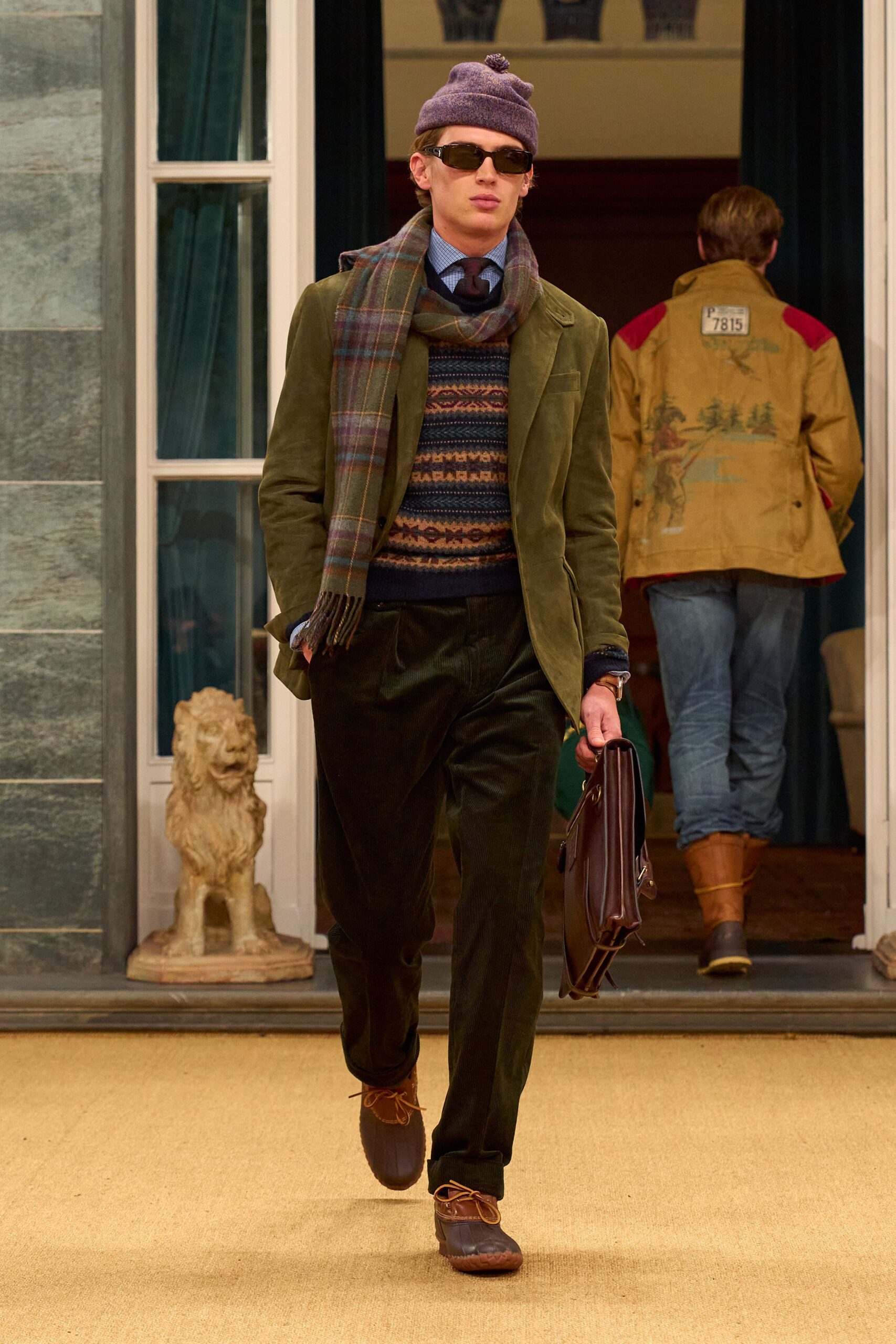 green tailored jacket with wool sweater