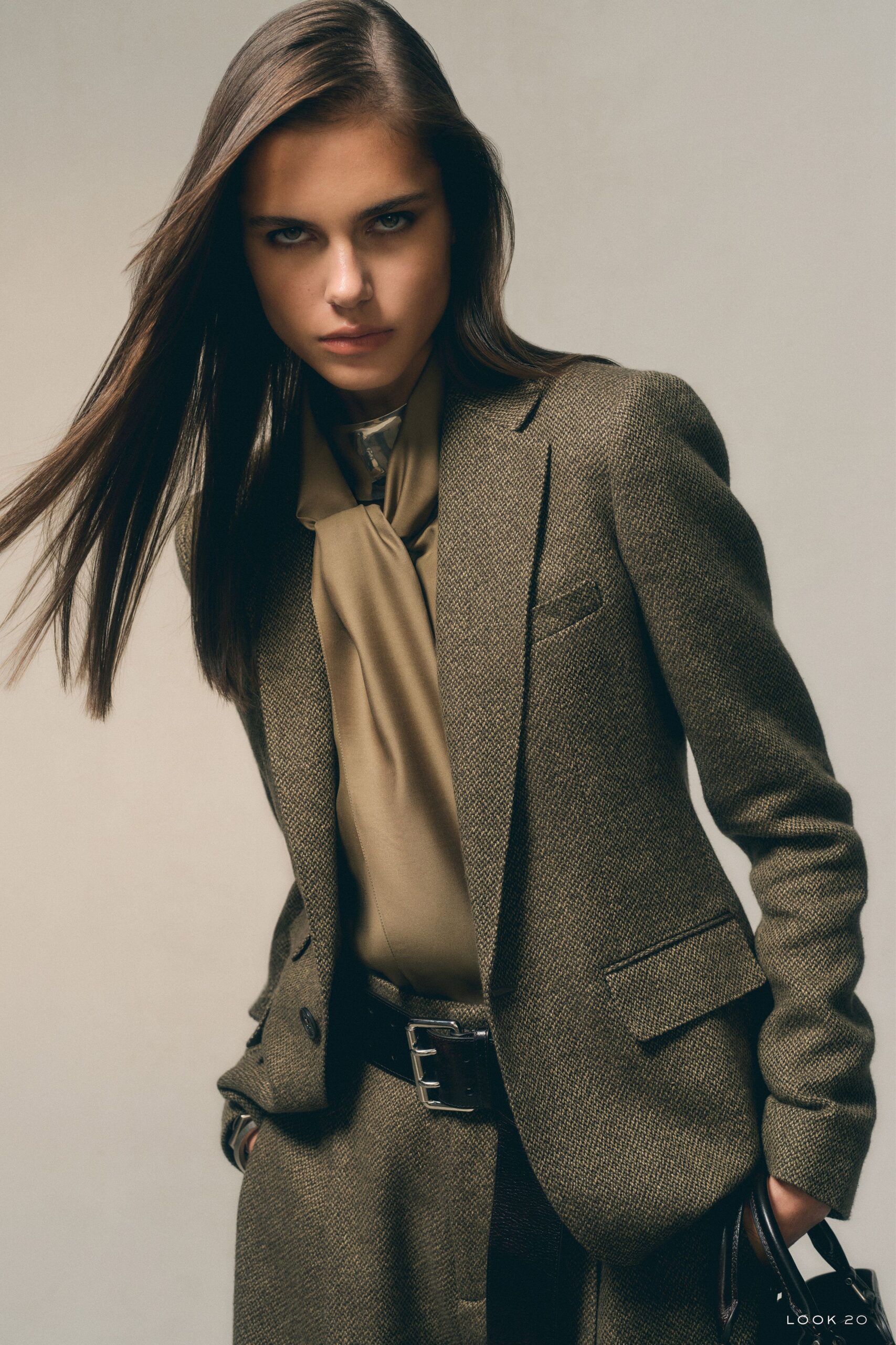 brown tweed tailored straight-leg pants