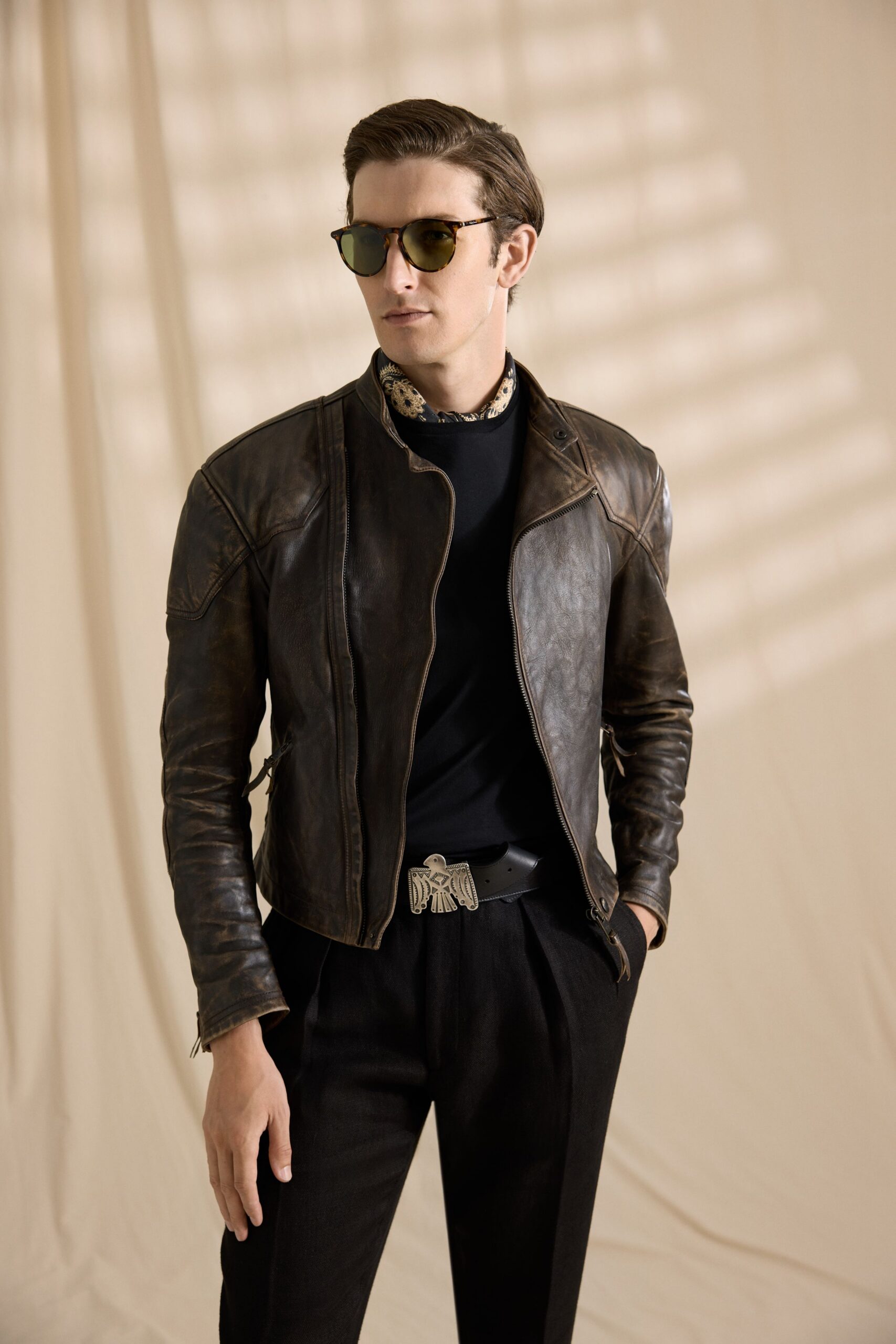 brown leather fitted jacket