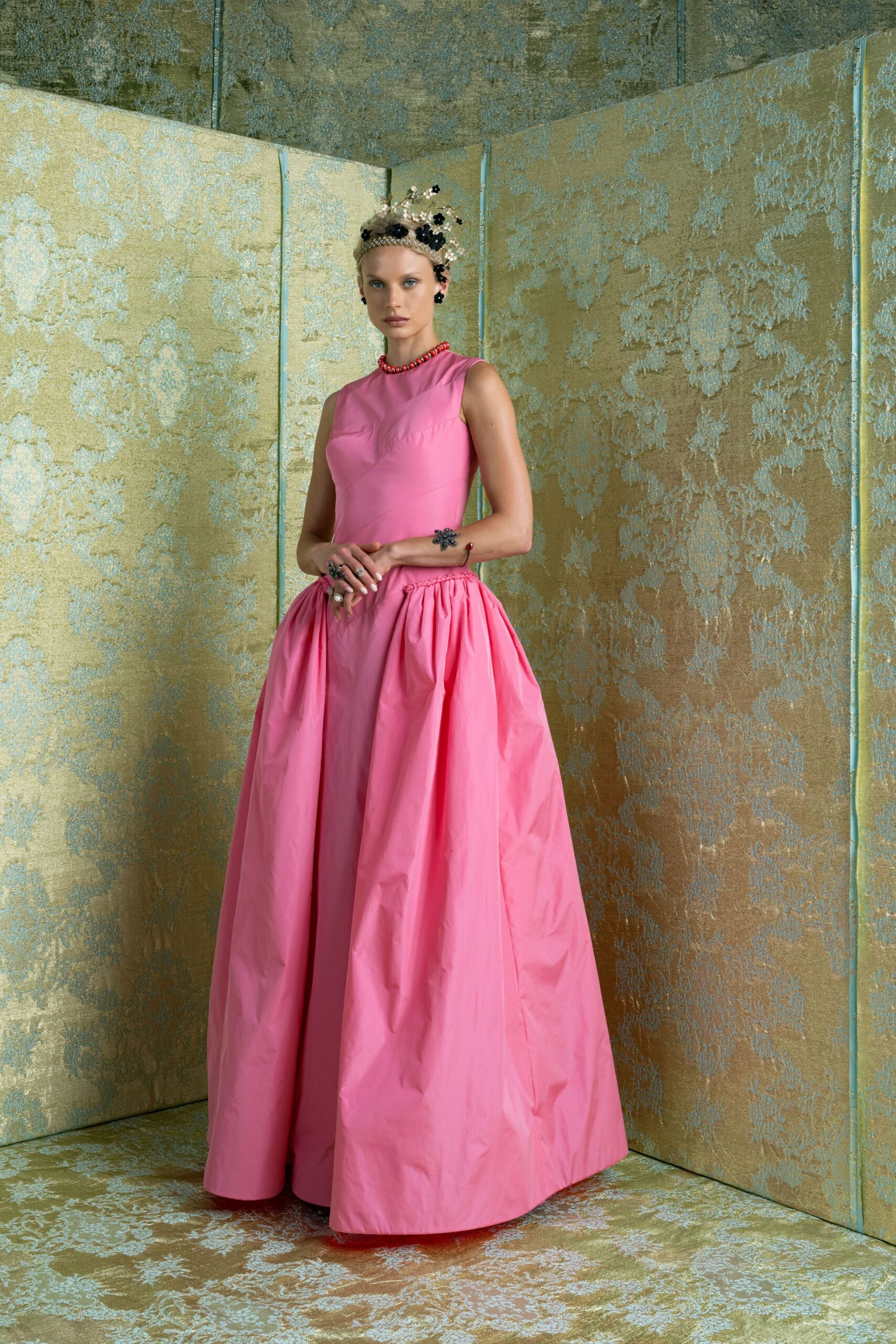pink silk sleeveless gown