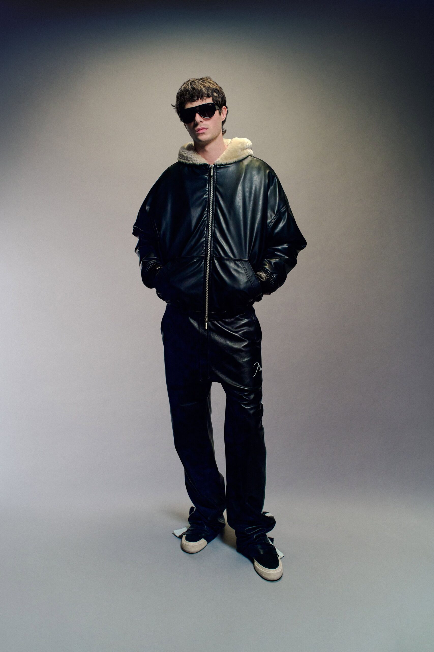 black leather jacket and pants