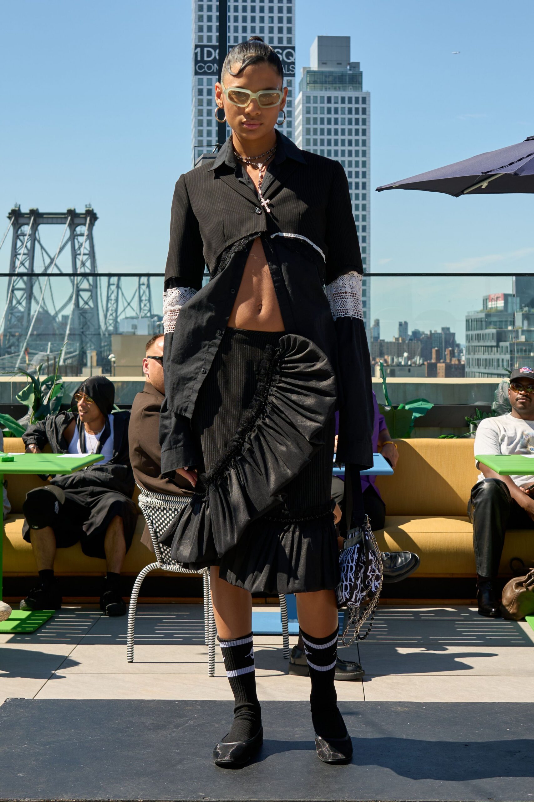 black fitted top and skirt