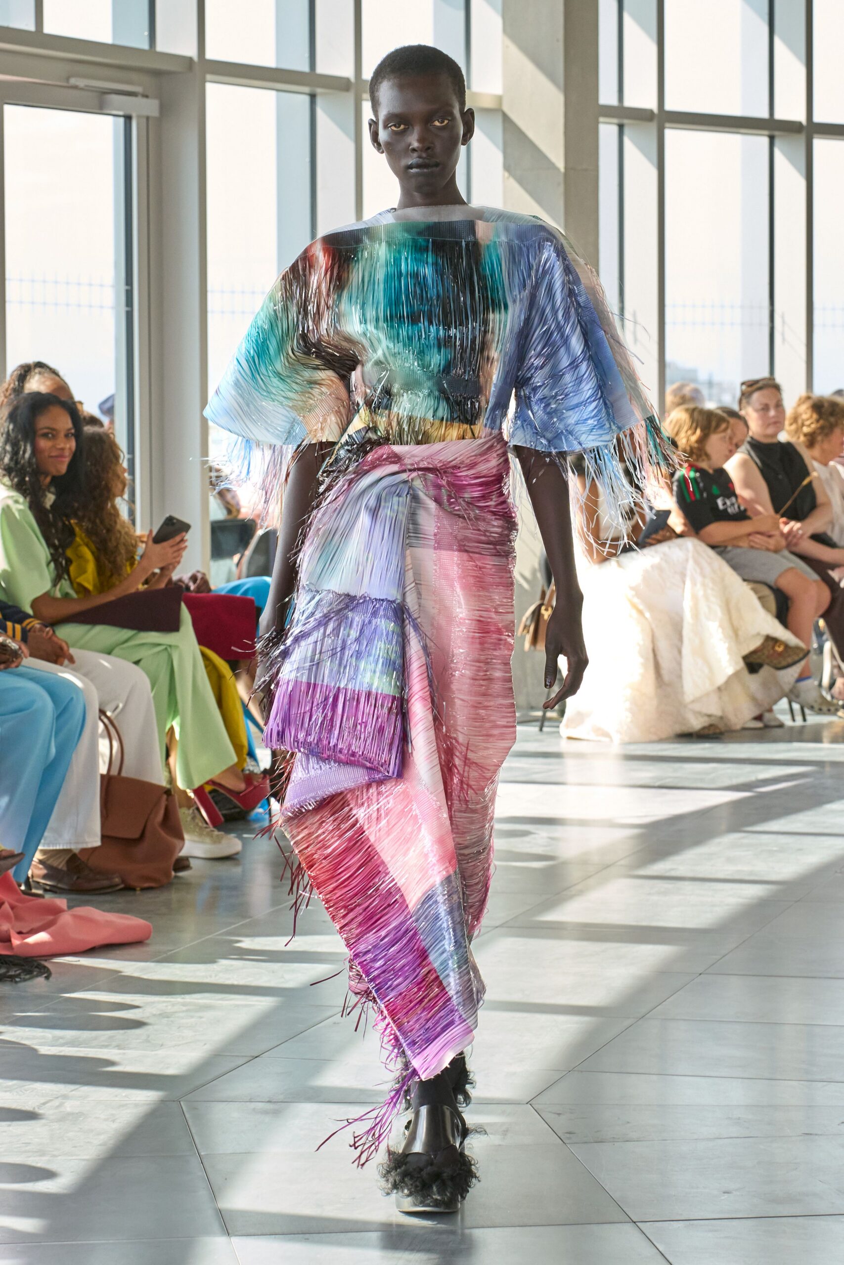 multi-colored silk fringed dress