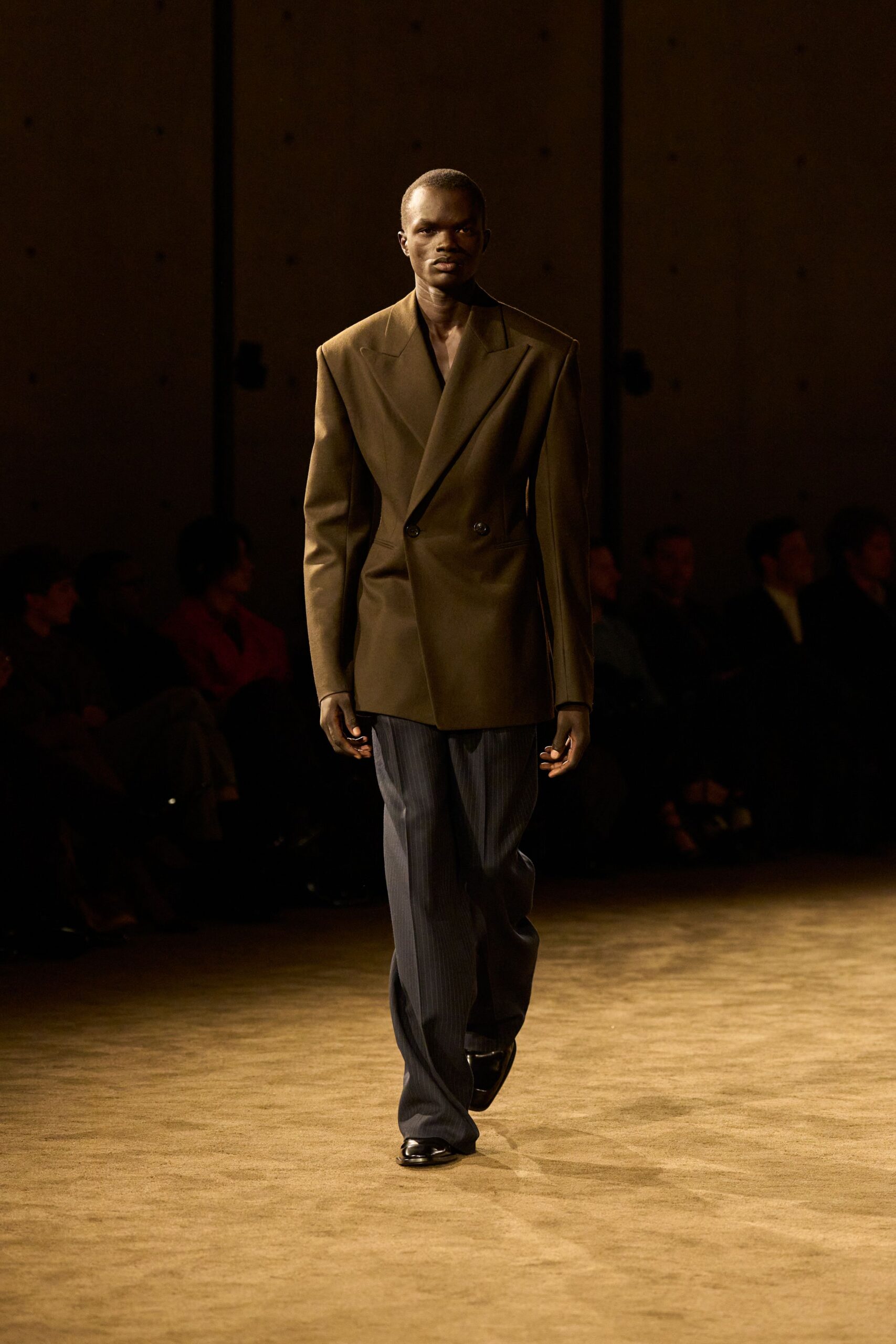 brown wool long-sleeve collared structured blazer