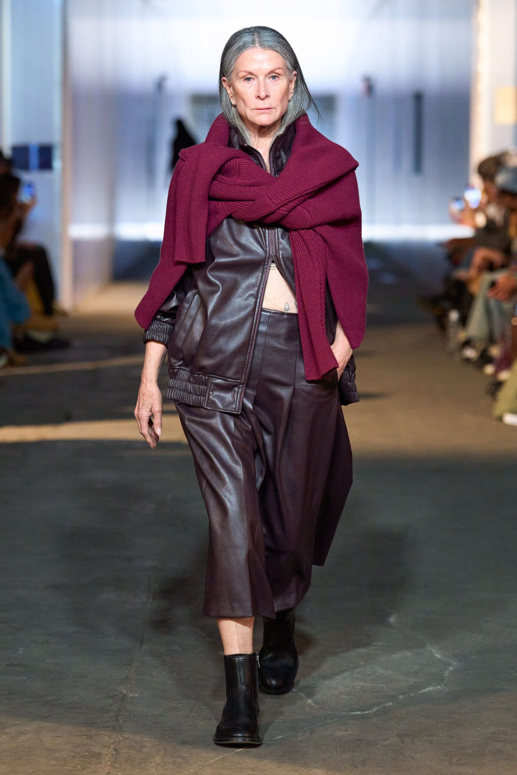 red wool long-sleeve relaxed layered jacket
