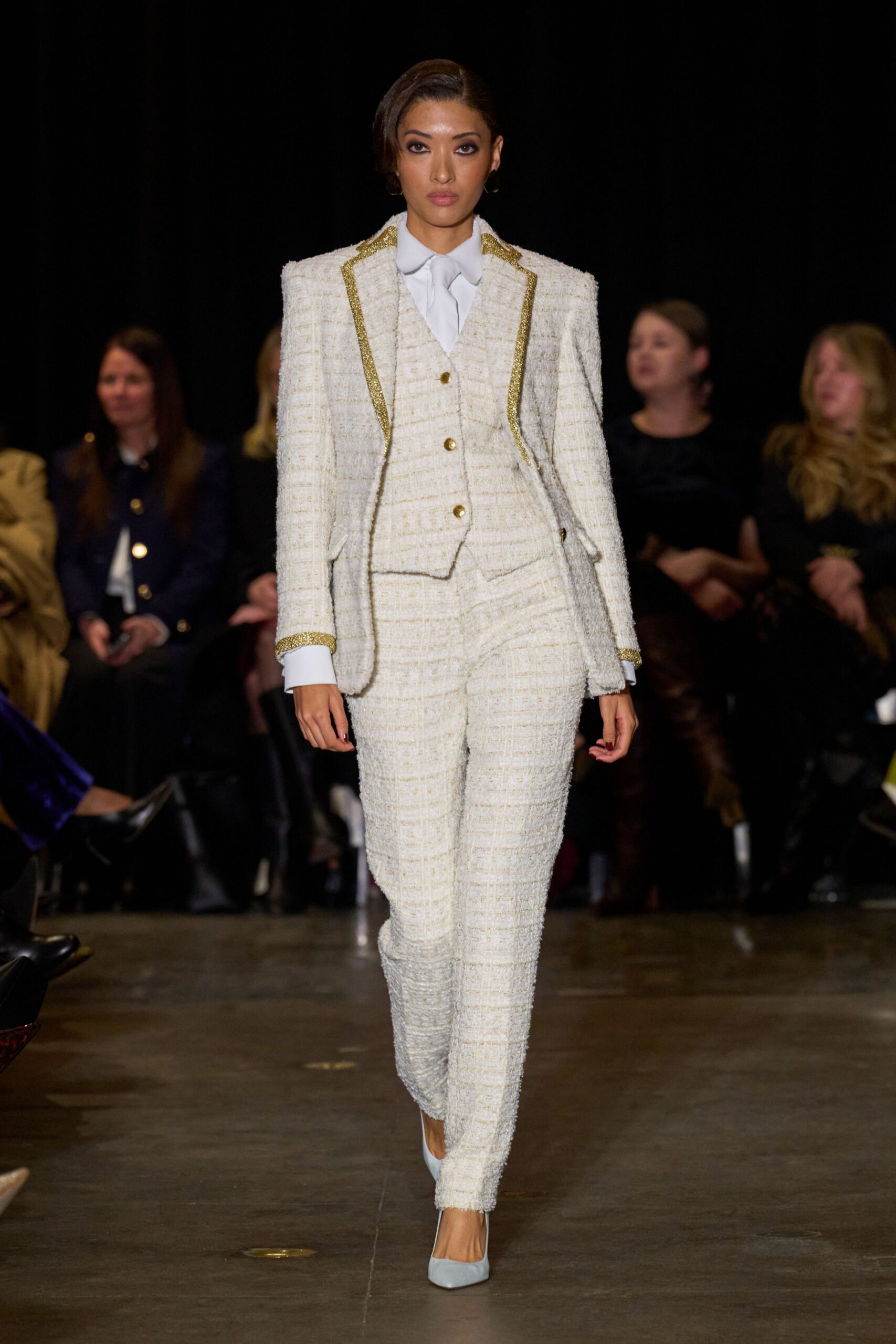 white tweed tailored suit