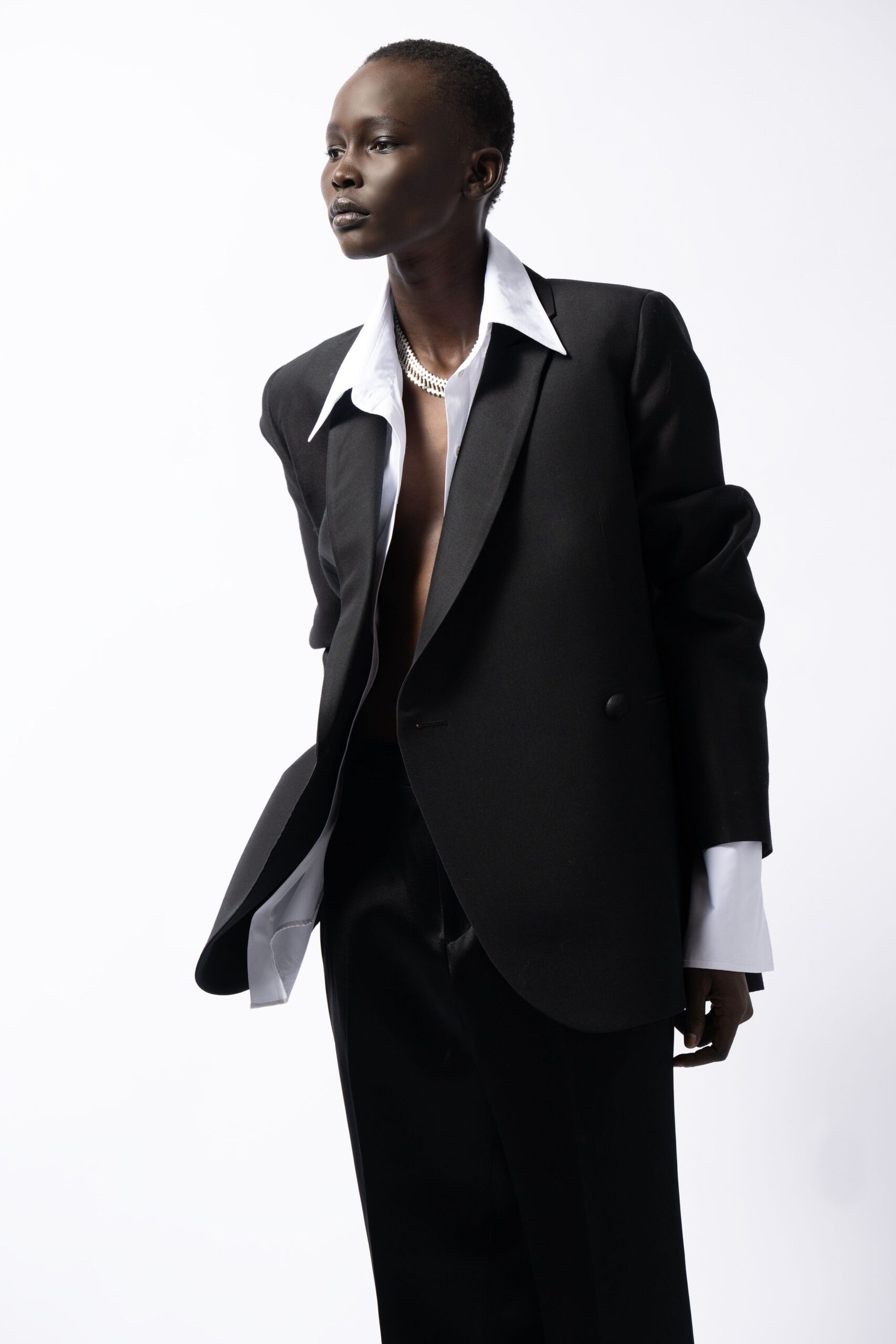 black blazer white shirt tailored pants