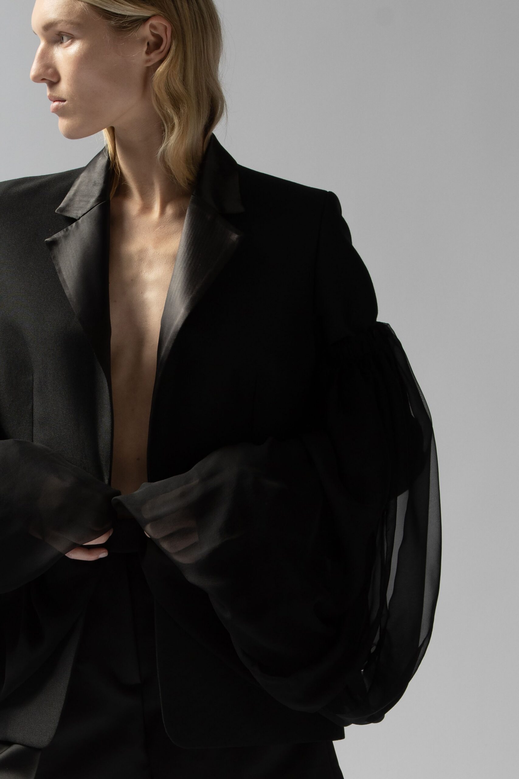 black silk structured blazer