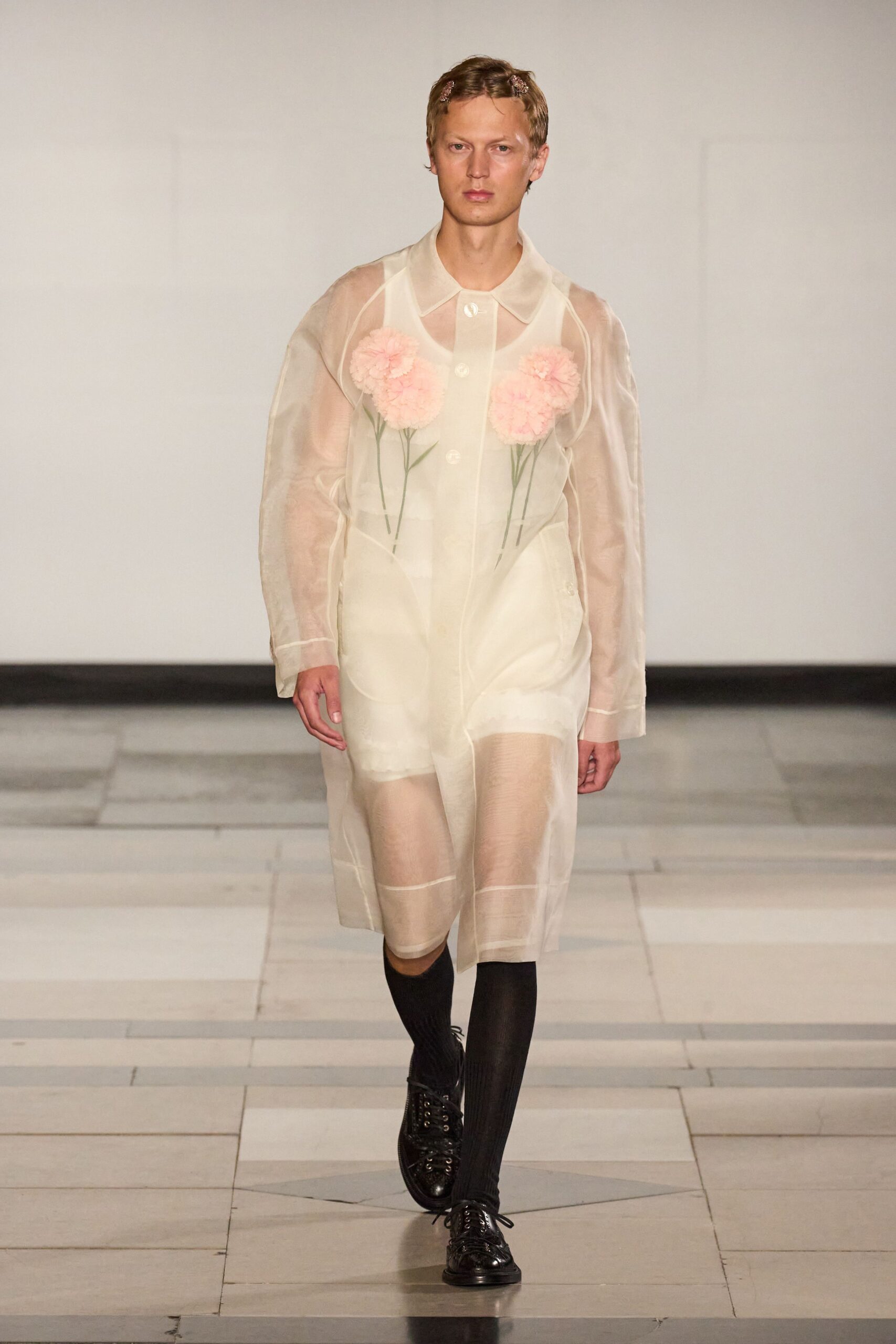 white cotton long-sleeve collared relaxed sheer coat