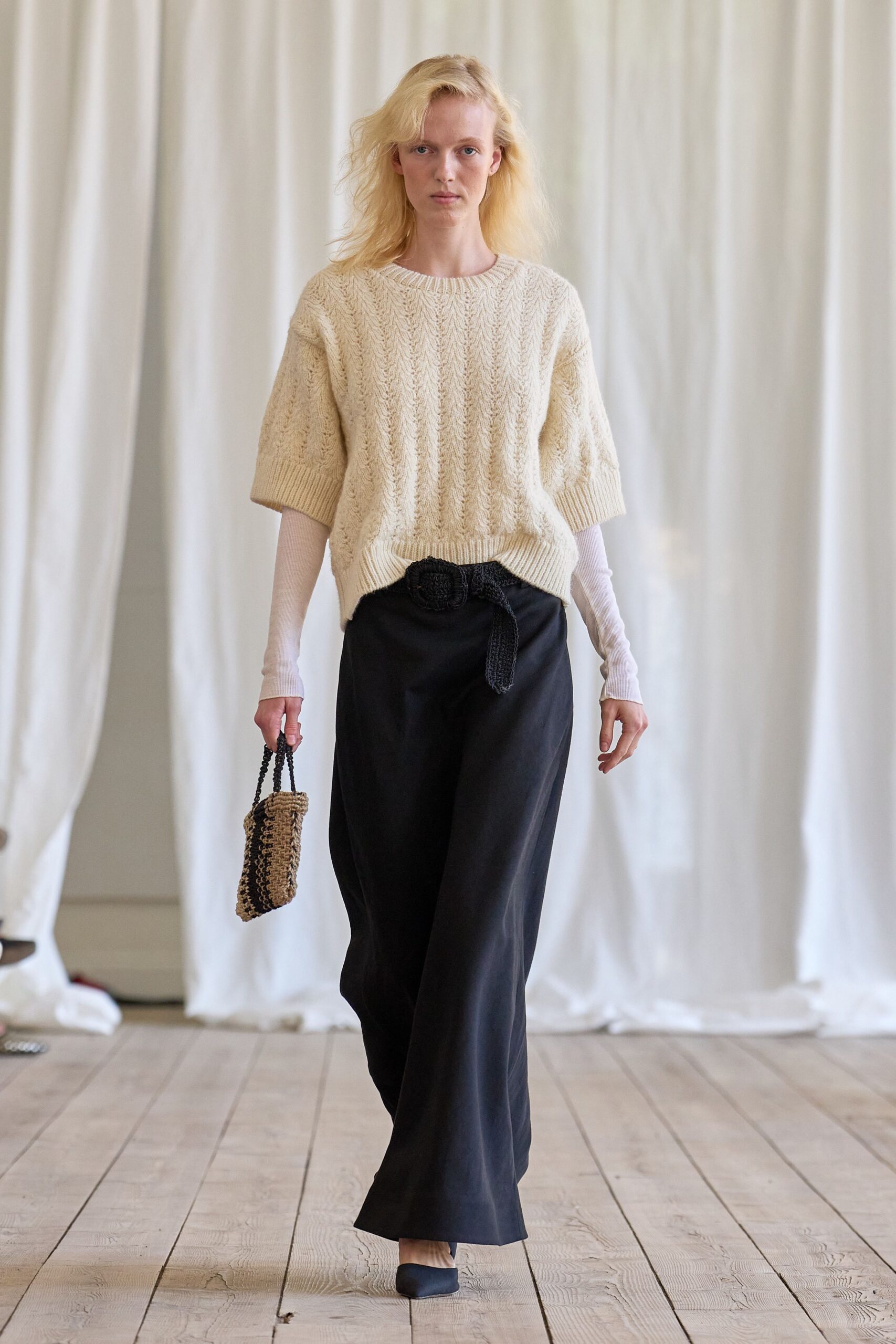 white wool short-sleeve relaxed sweater