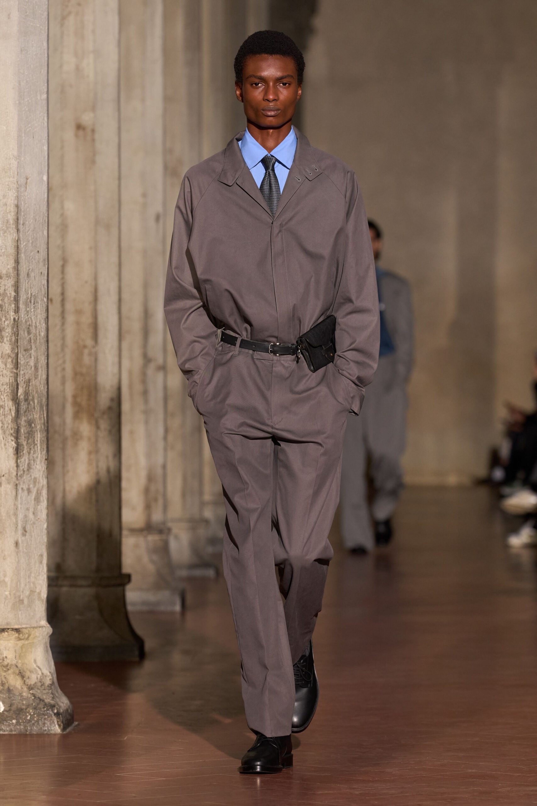 gray relaxed jacket and pants