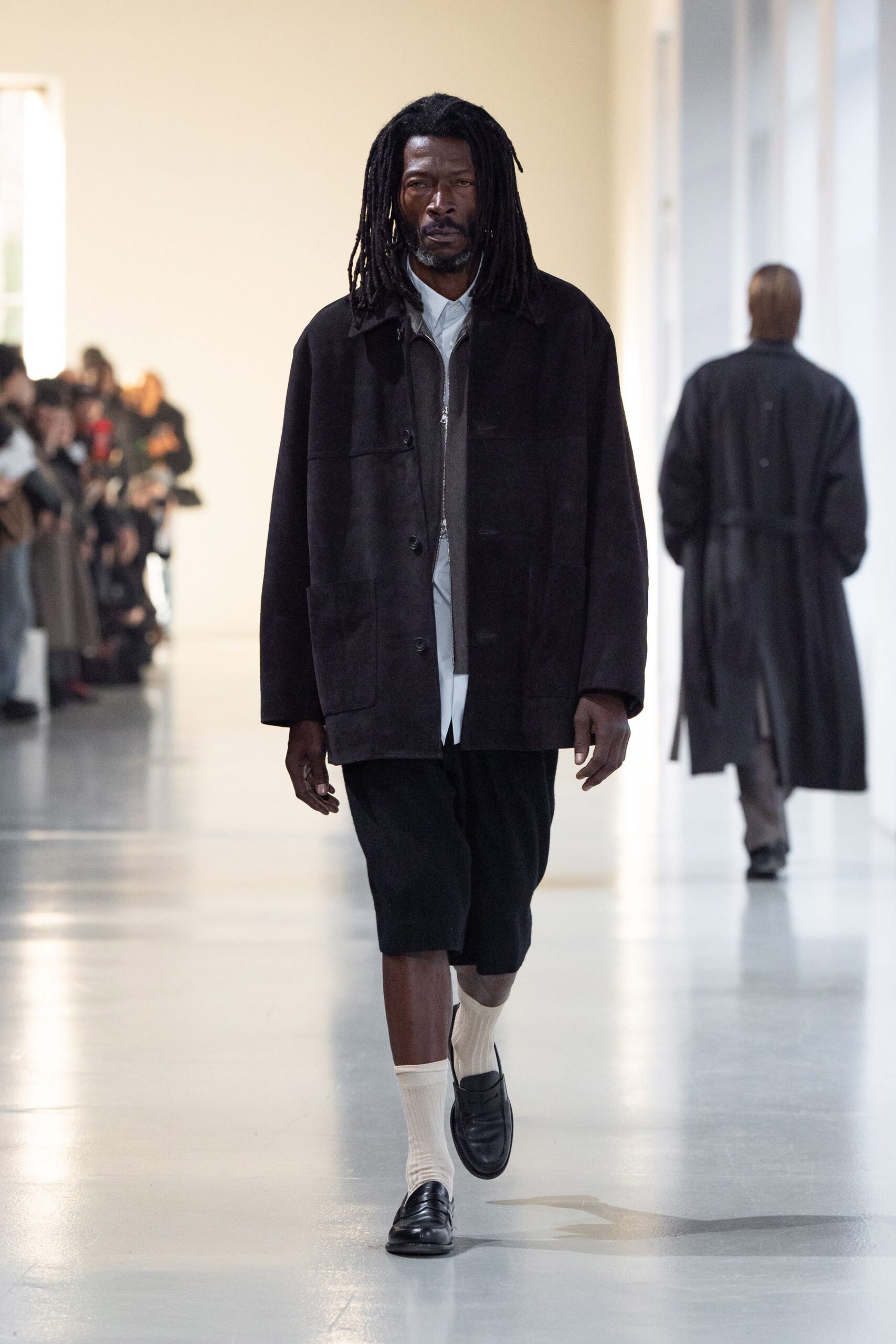black wool coat with white shirt