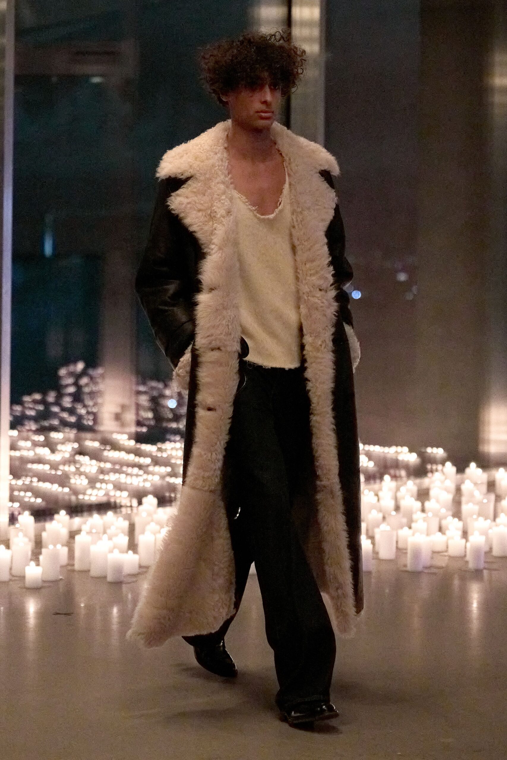 black leather coat with fur