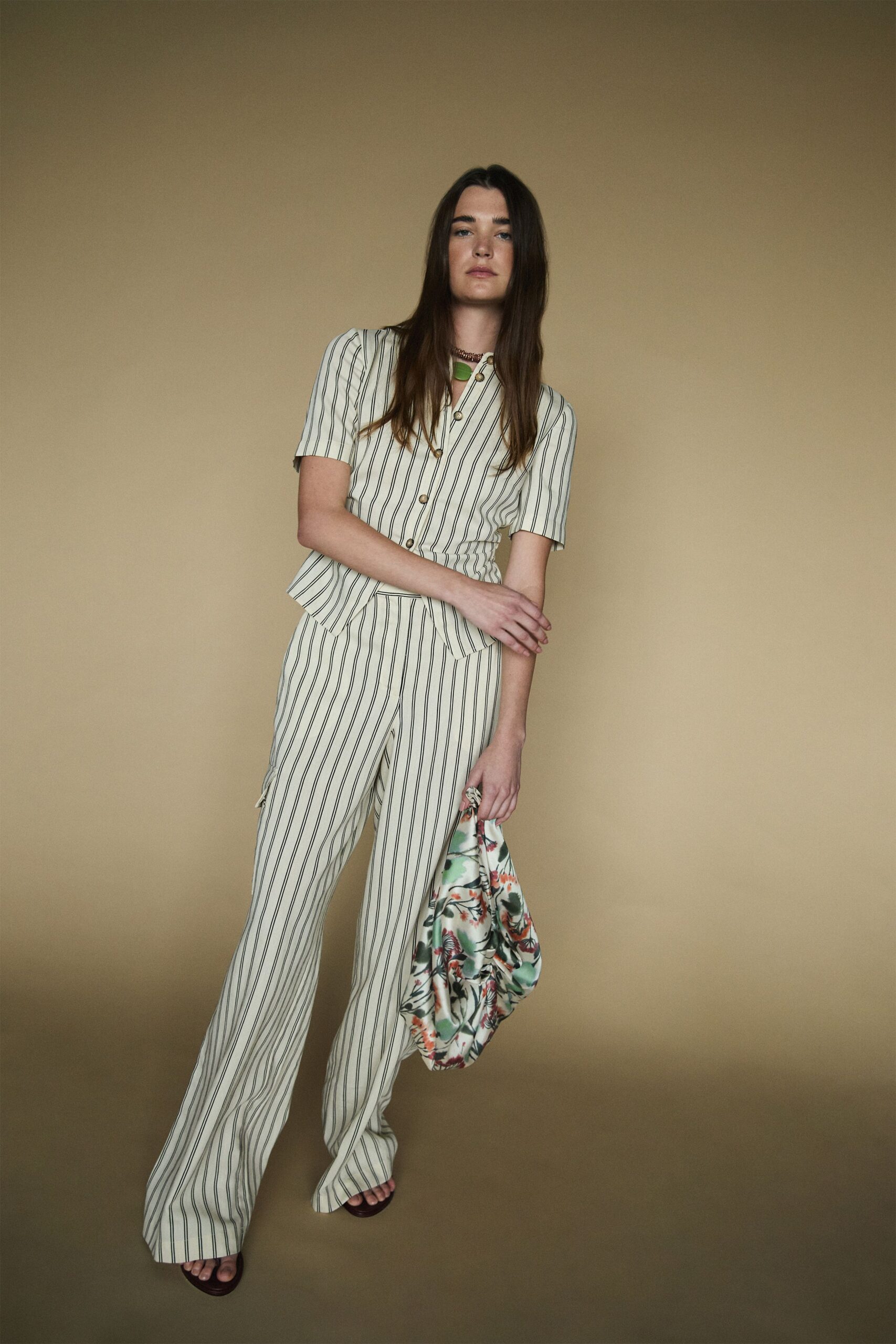 striped beige top and pants