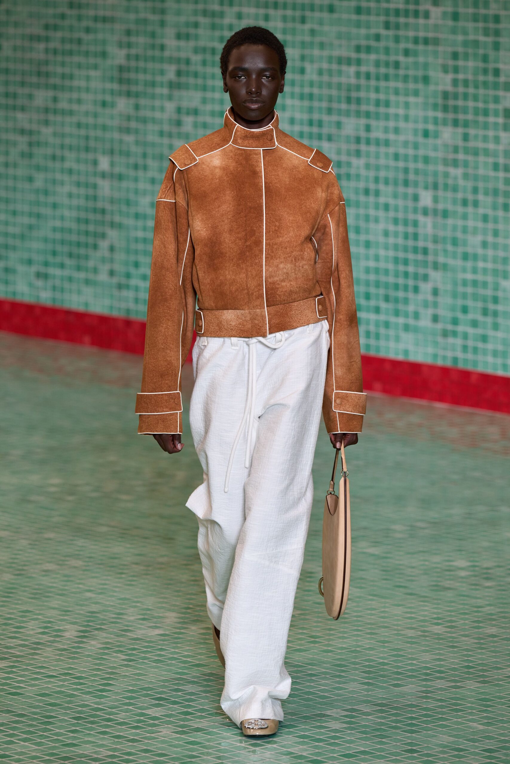 brown suede long-sleeve collared fitted zippered jacket