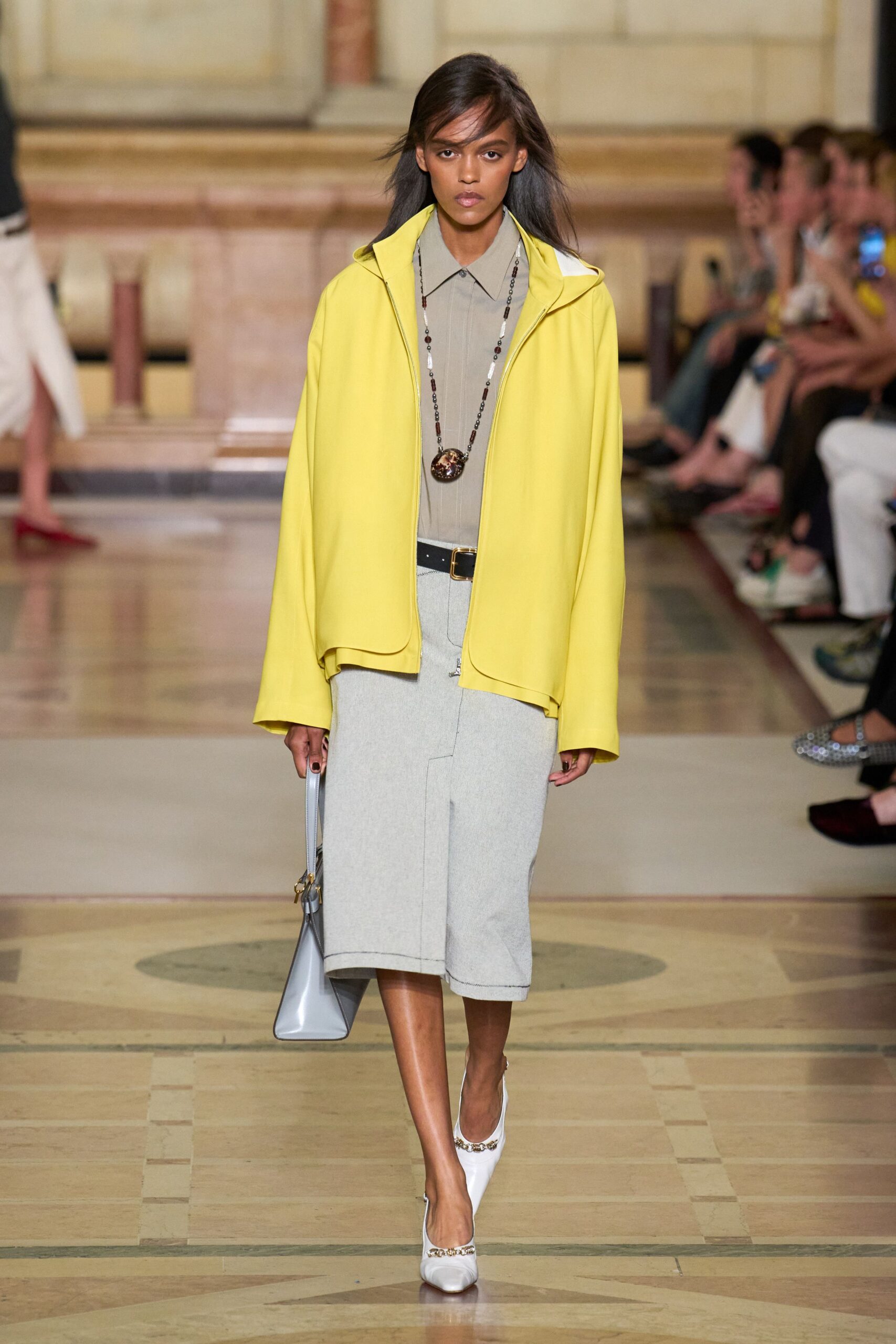 yellow cotton long-sleeve collared oversized jacket