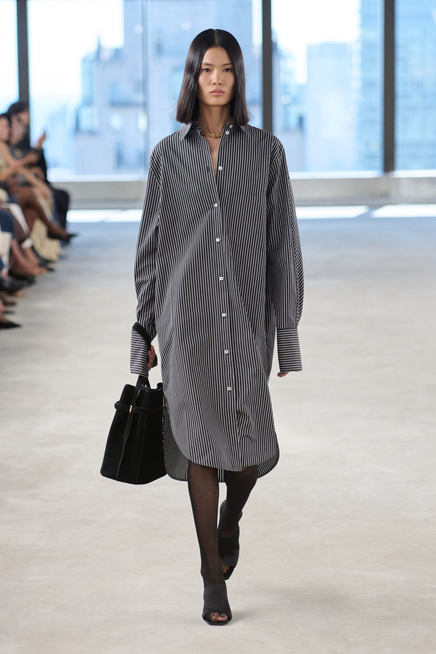black and white striped shirt-dress