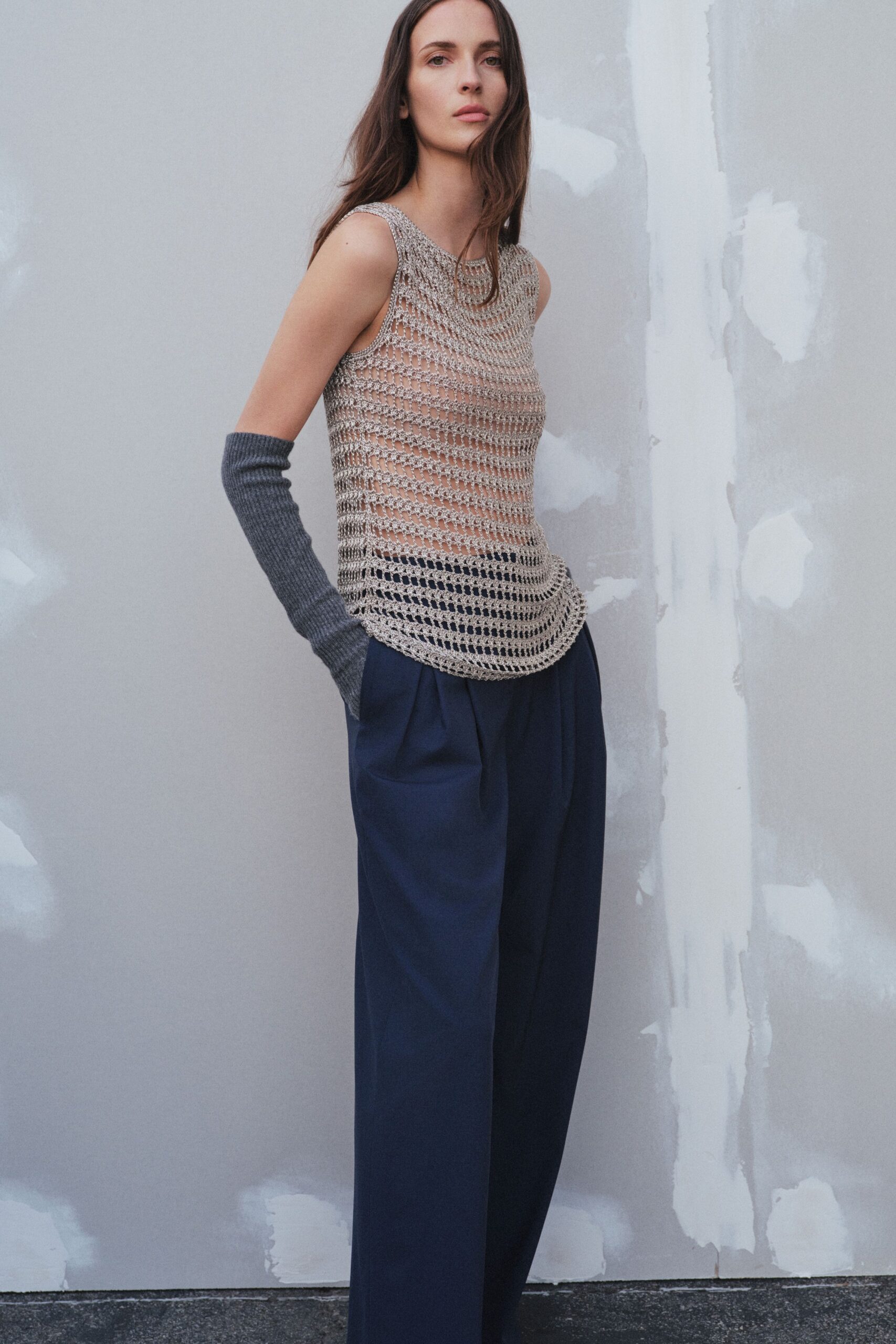 beige cotton sleeveless relaxed textured sheer top