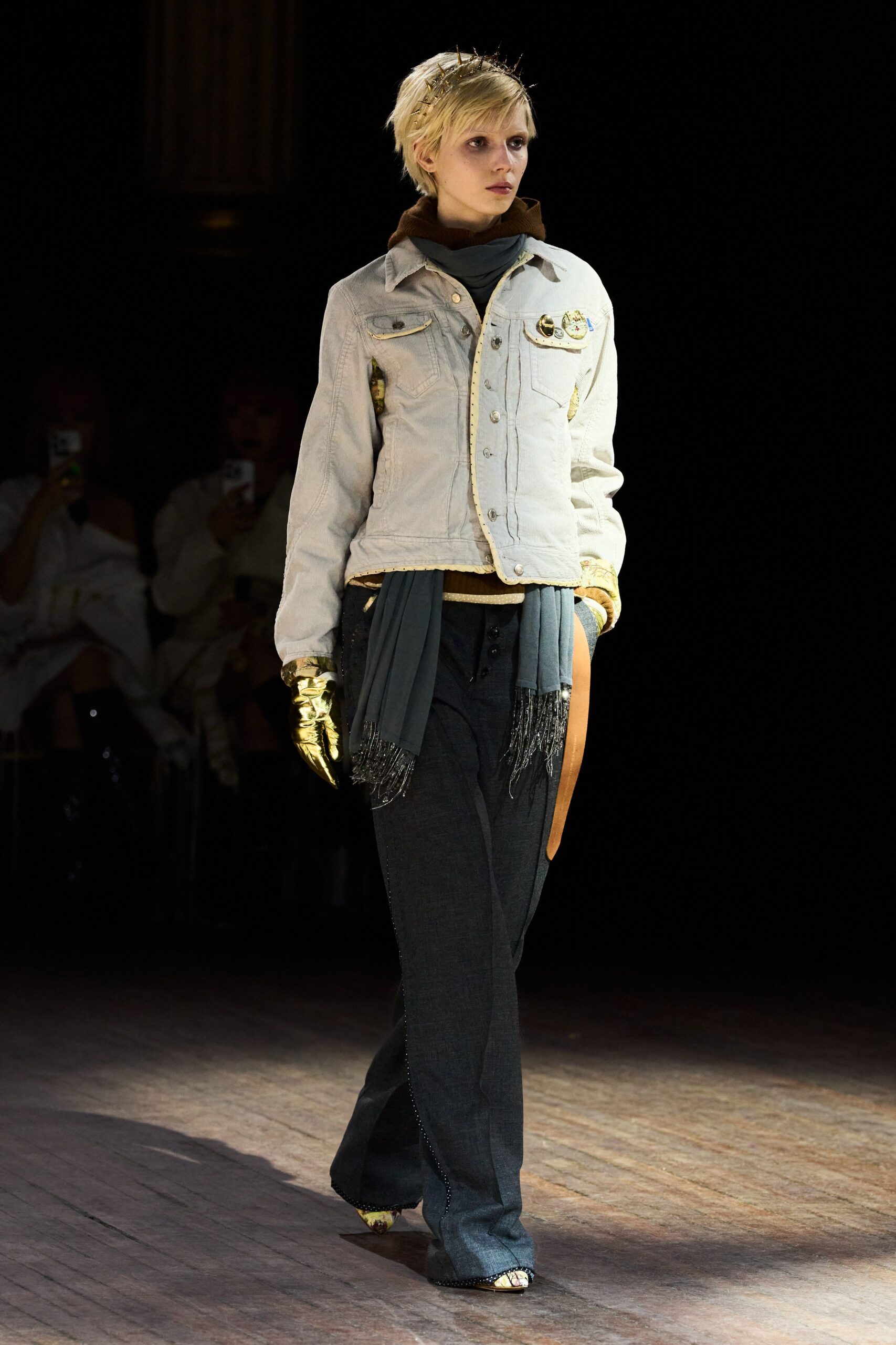 white denim jacket with black turtleneck