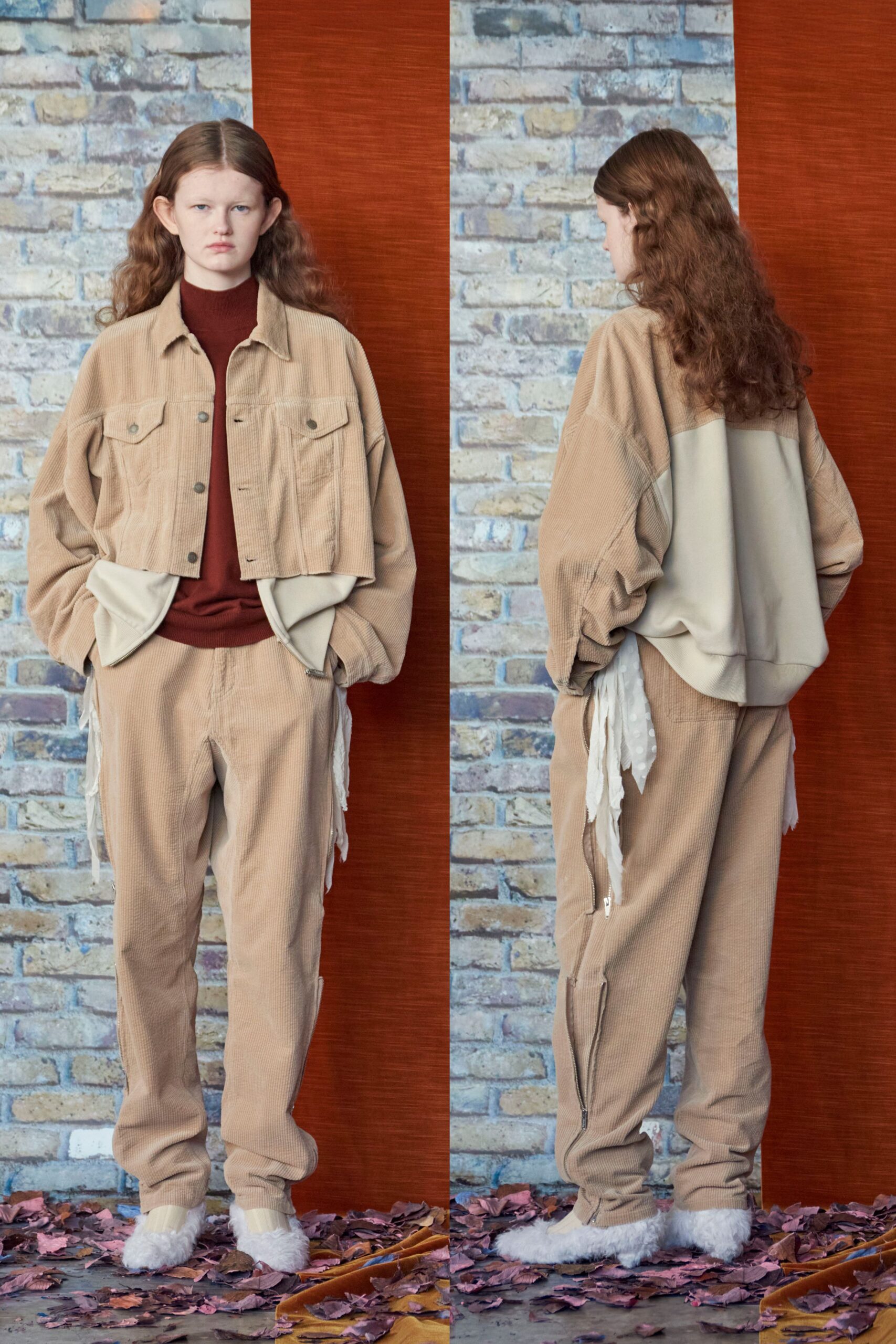 beige cotton long-sleeve collared oversized buttoned jacket